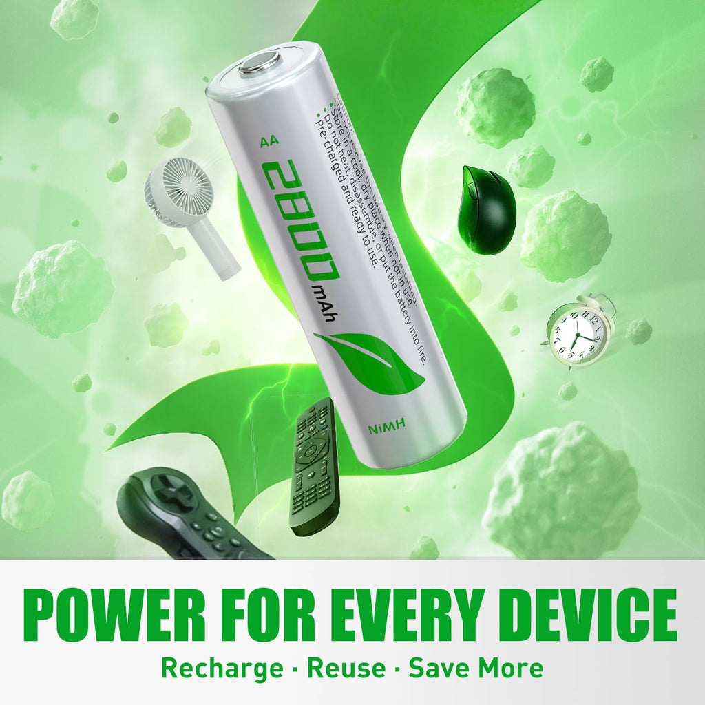 WENJOOP AA Rechargeable Batteries 12-Pack, 2800mAh NiMH High-Capacity, Low Self-Discharge, Long-Lasting AA Batteries for Flashlights, Remote Controls, Toys, Clocks