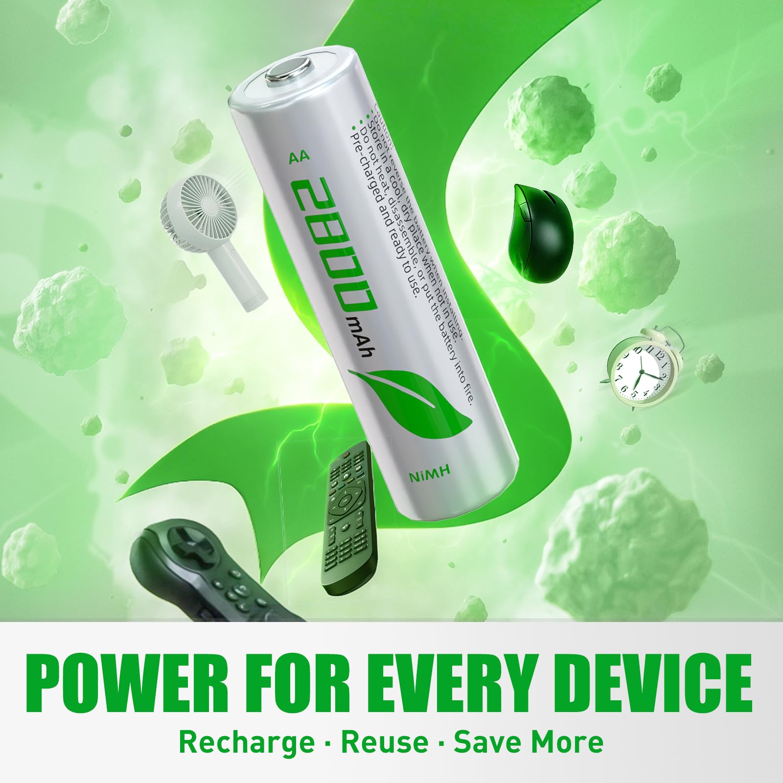 WENJOOP AA Rechargeable Batteries 12-Pack, 2800mAh NiMH High-Capacity, Low Self-Discharge, Long-Lasting AA Batteries for Flashlights, Remote Controls, Toys, Clocks