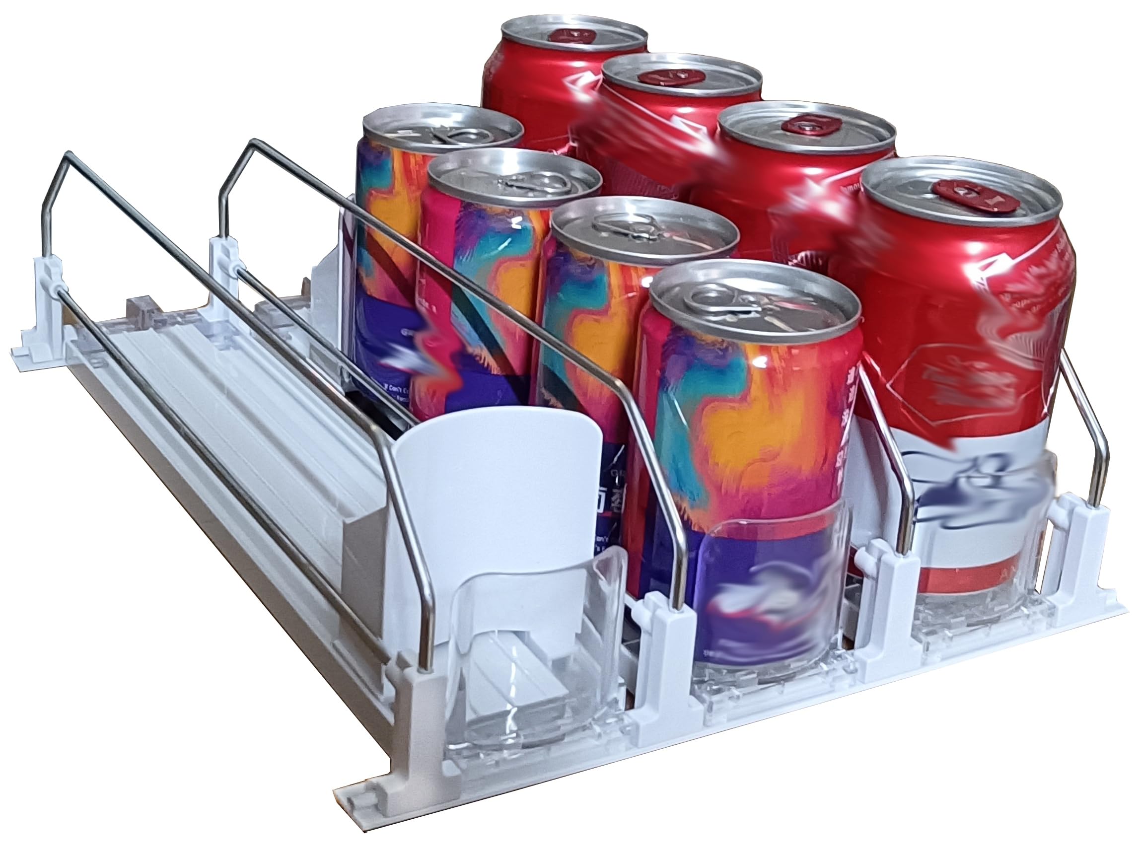 OBA-HORSE Drink Organizer for Fridge, Self-Pushing Drink Dispenser Fridge, Adjustable Width Fridge Can Organizer (White, 3 Row 12.2" D × 9.8" W)
