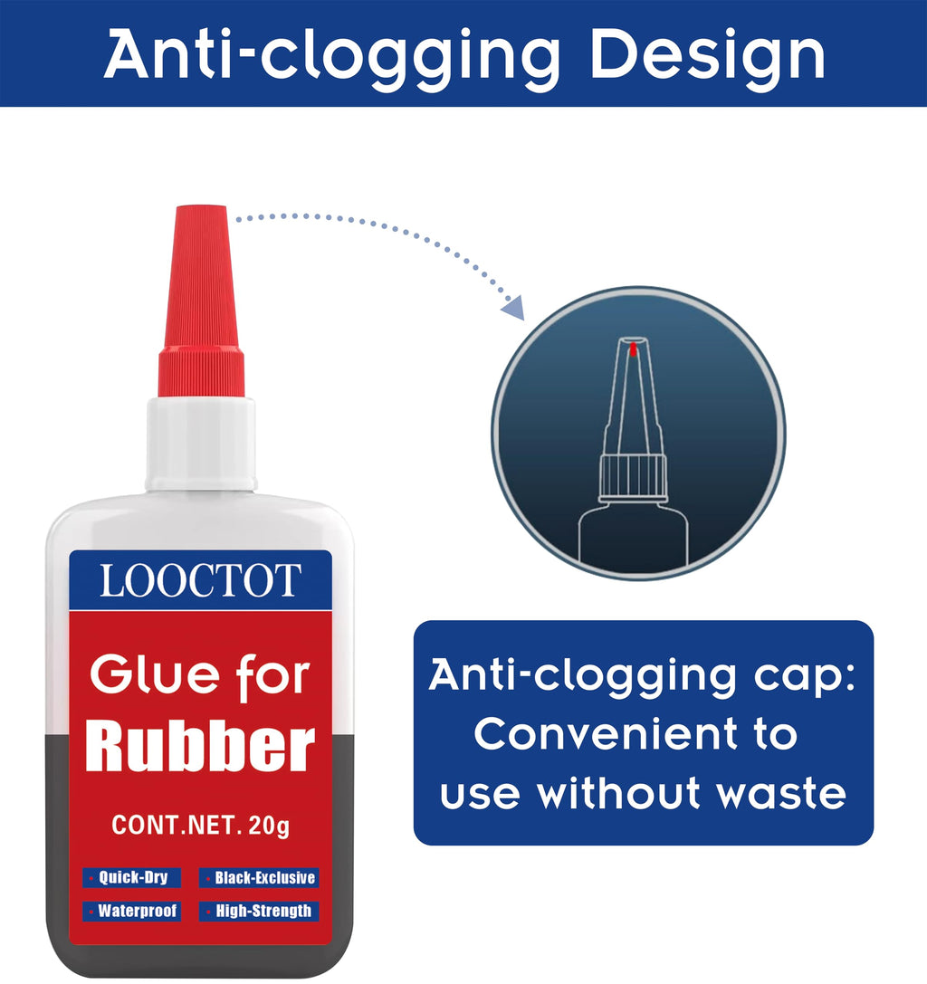 LOOCTOT Black Rubber Glue, Instant Super Glue for Bonding Rubber And Rubber, Rubber And Other Materials; Instant Tire Cement, Rubber Chamber, Rubber Edge, Etc.(20