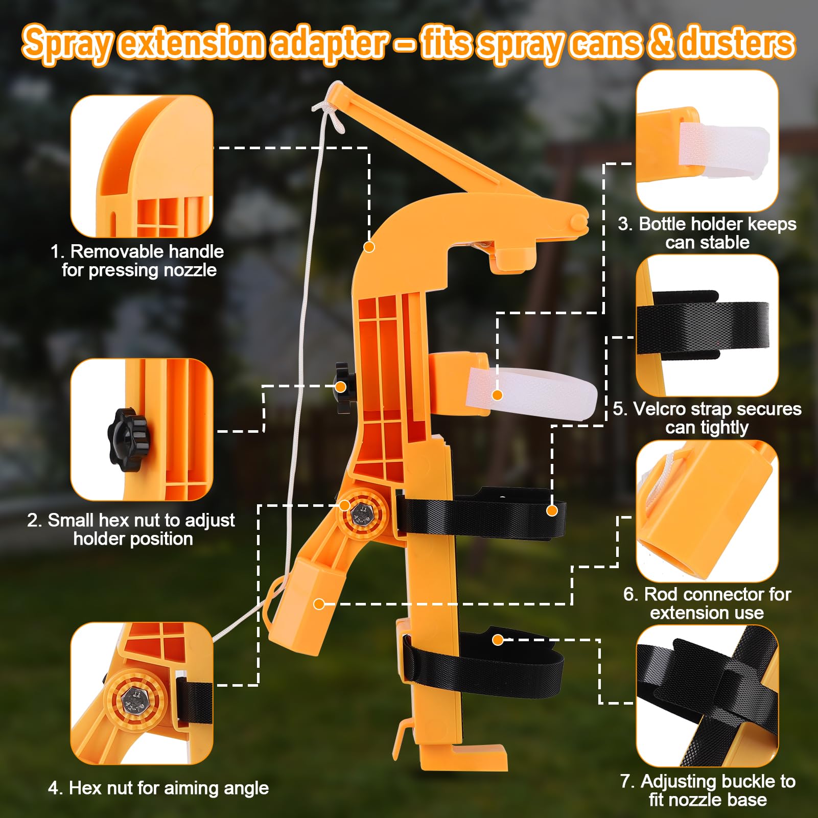 WODHMIEY Spray Can Extension Pole Adaptor, Sprayer Aerosol Can Extension Pole Adaptor, Adjustable Bottom Bracket for 9.0-13.6in Spray Cans with Loop Fastener ABS Material