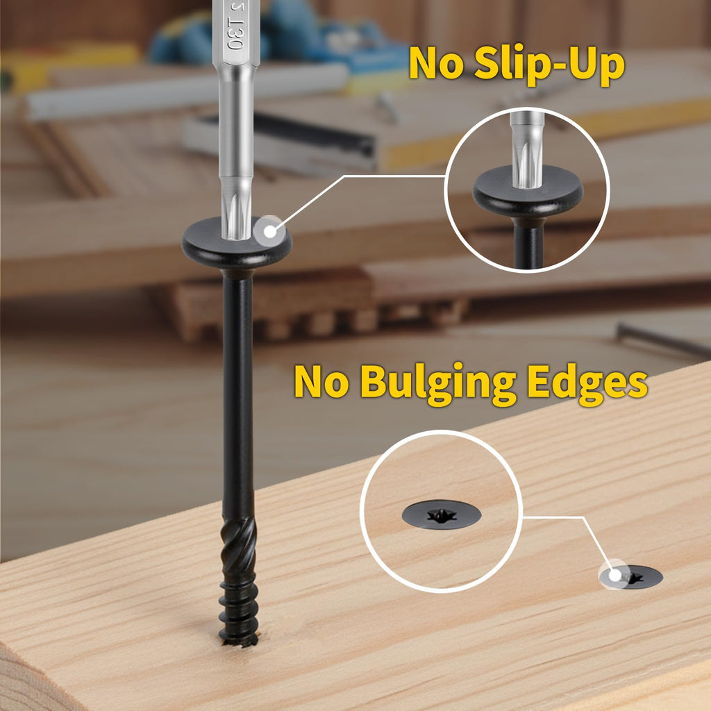 55PCS Structural Wood Screws #14 x 2-7/8 Inch, FIXLINK Deck Screws Heavy Duty Exterior Construction Screw Large Head T30 Star Drive Excellent Rust Resistant for Timber/Framing/Landscaping, Black