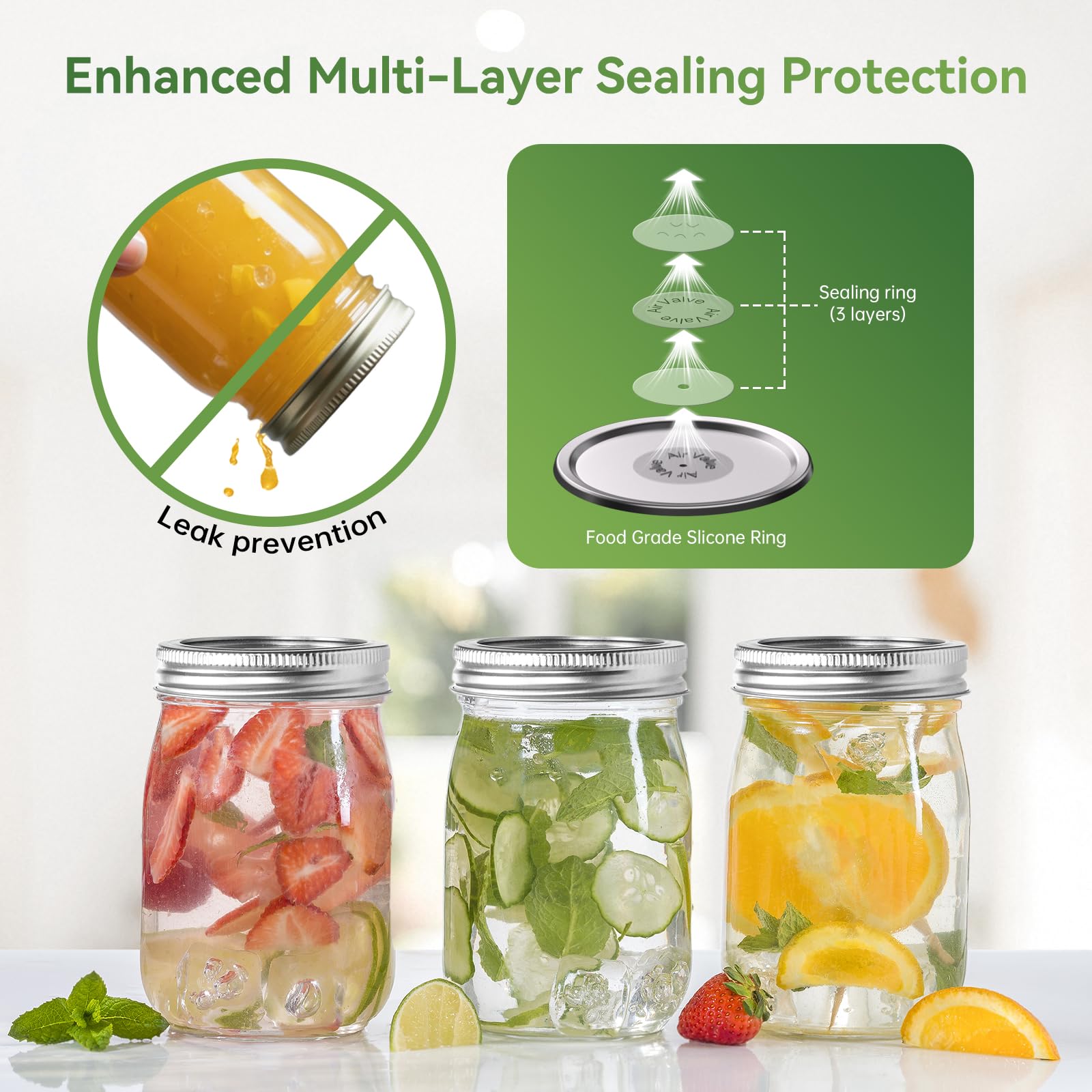 Mason Jar Lids 48 Pack: 24 Wide Mouth + 24 Regular Mouth Canning Lids, Vacuum Seal Food-Grade Canning Supplies Compatible with Electric Vacuum Sealers