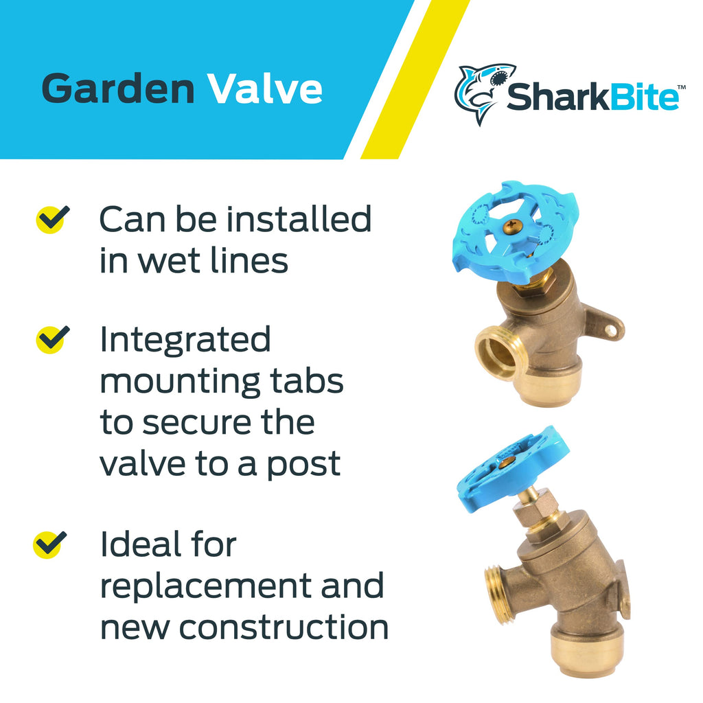 SharkBite 3/4 Inch x 3/4 Inch MHT Garden Valve, Multi Turn, Push to Connect Brass Plumbing Fitting, PEX Pipe, Copper, CPVC, PE-RT, HDPE, 24623LF