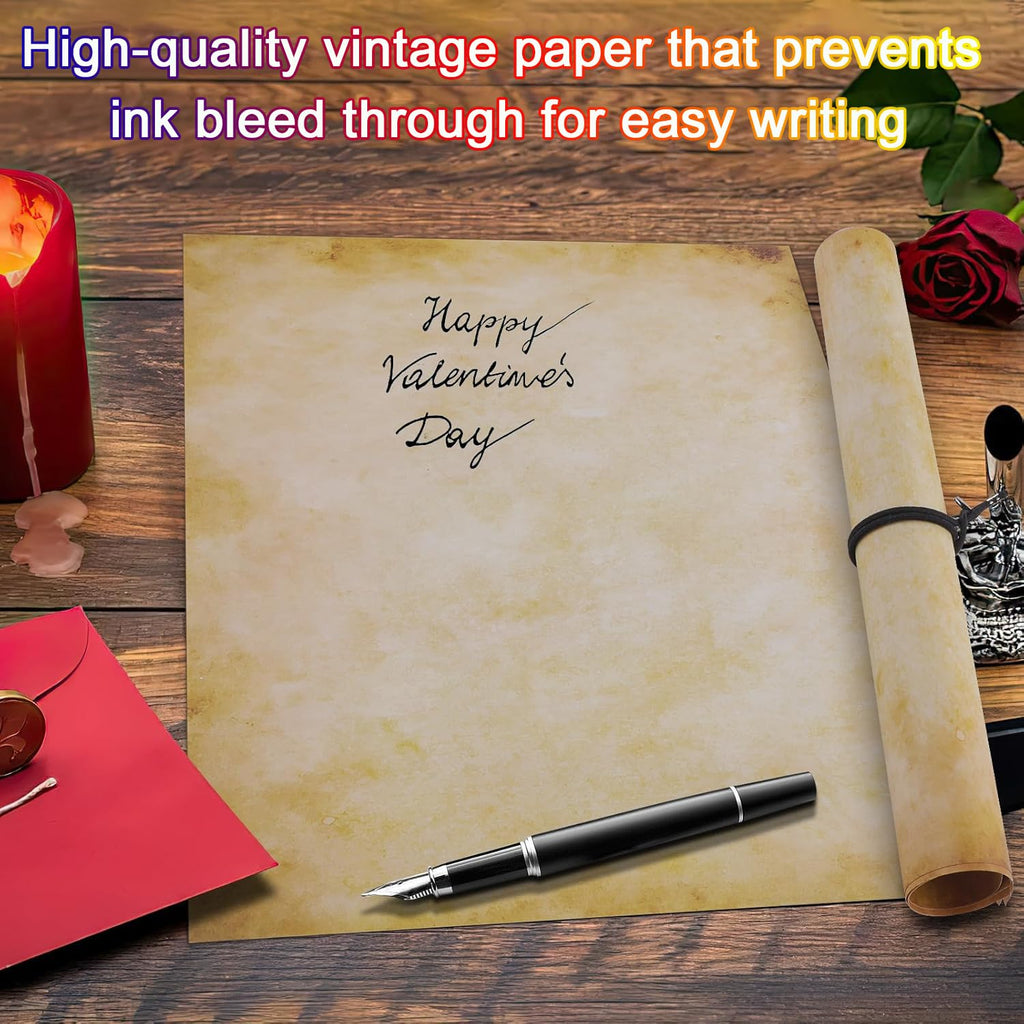 SOYANGNEK 100 Sheets Vintage Paper 8.5 x 11 Antique Looking Letterhead Paper 120GSM Thicker Double-Sided Aged Parchment Paper for Printing Certificate Writing Invitation Resume Award Craft