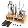 Mixology Bartender Kit Bar Set with Bamboo Stand, 28pcs 24oz Cocktail Shaker Set Cocktail Kit, Professional Stainless Steel Bar Tool Set