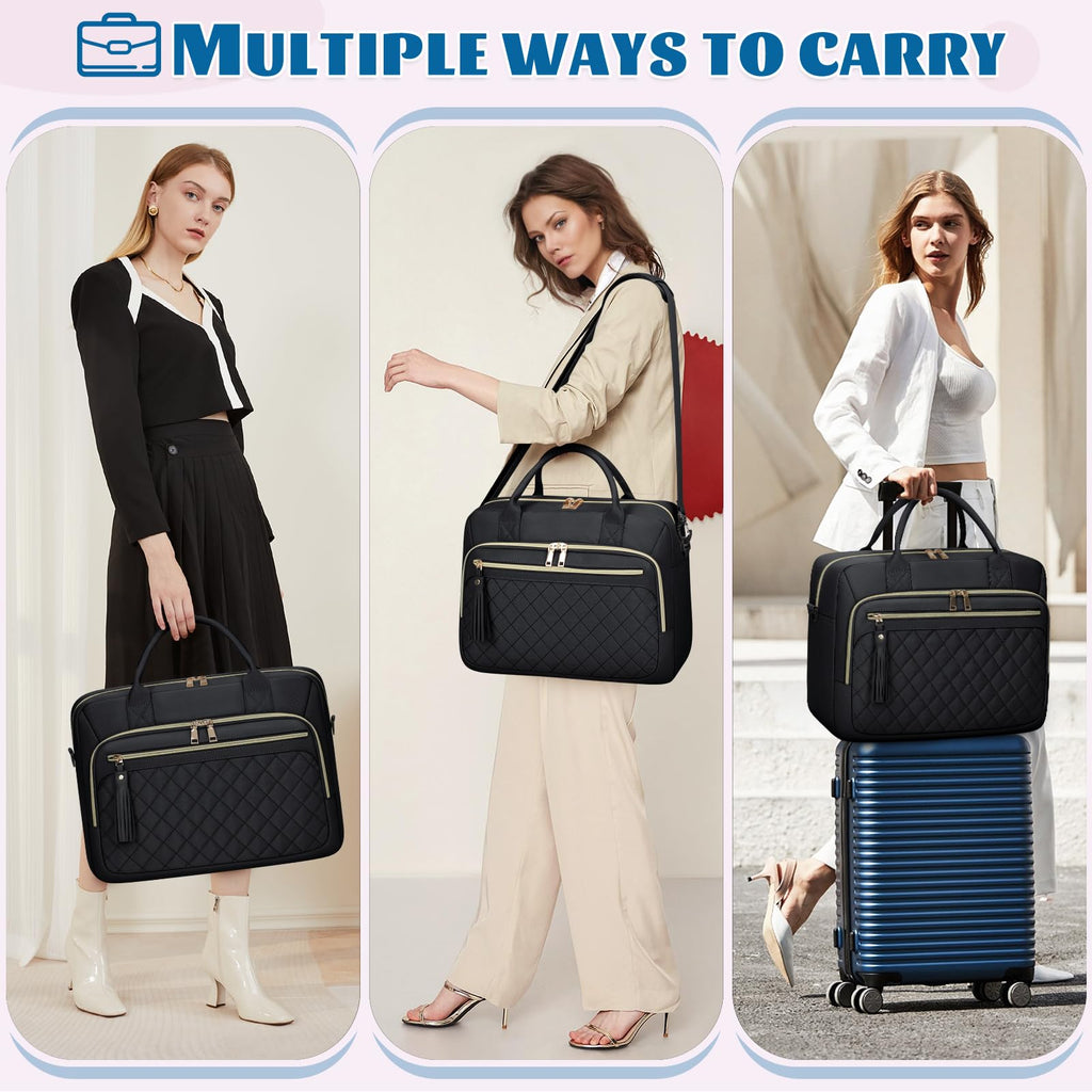 Laptop Bag 17.3 Inch Laptop Briefcase for Women Waterproof Computer Bag Large Messenger Bag Professional Laptop Case for Business Office Work College,Black