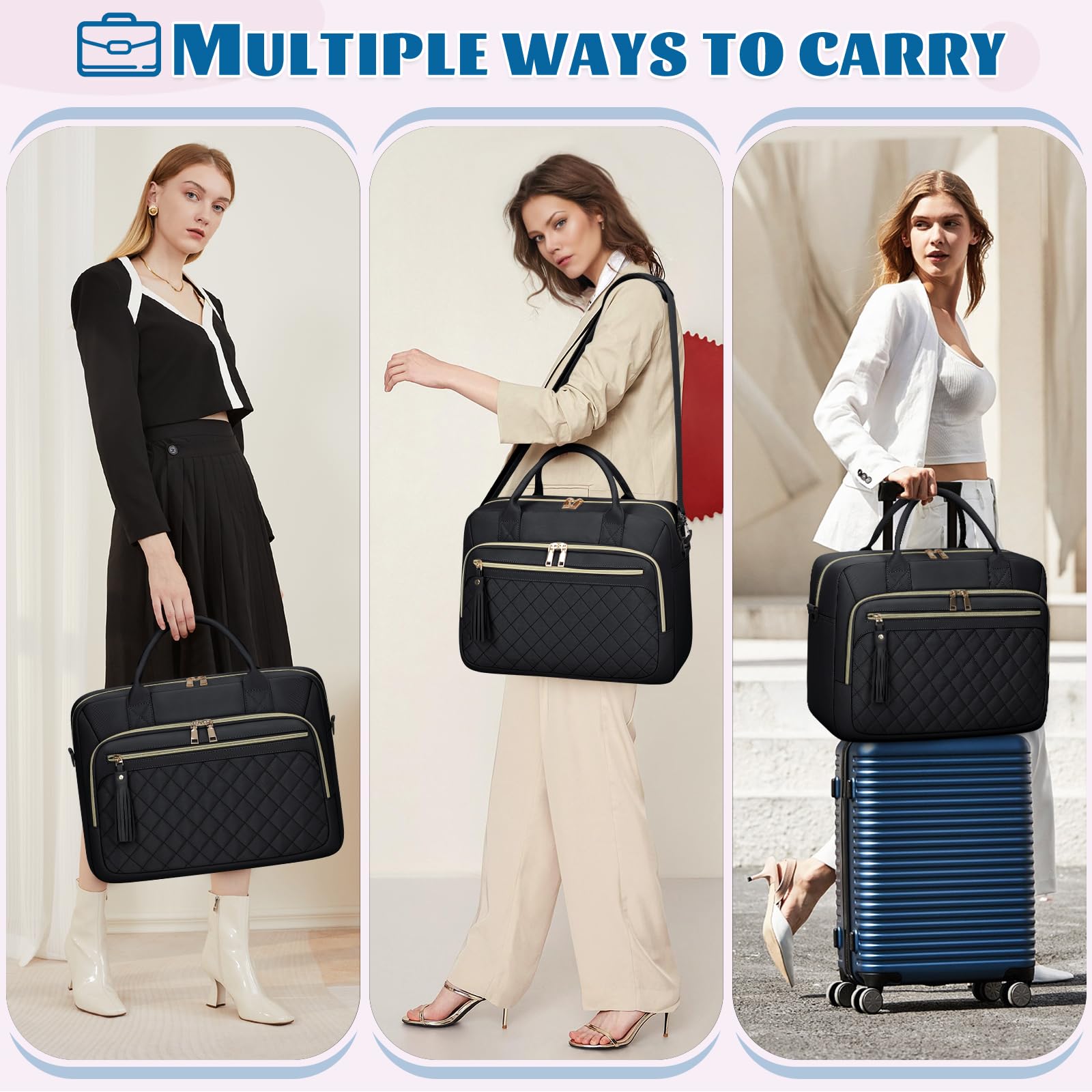 Laptop Bag 17.3 Inch Laptop Briefcase for Women Waterproof Computer Bag Large Messenger Bag Professional Laptop Case for Business Office Work College,Black