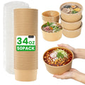 50 Count 34 oz Disposable Meal Prep Containers with Lids, Soup Serving Bowls Disposable Paper Bowls | Microwave-Safe | for Party, Takeout, Gatherings, Outdoor Meals