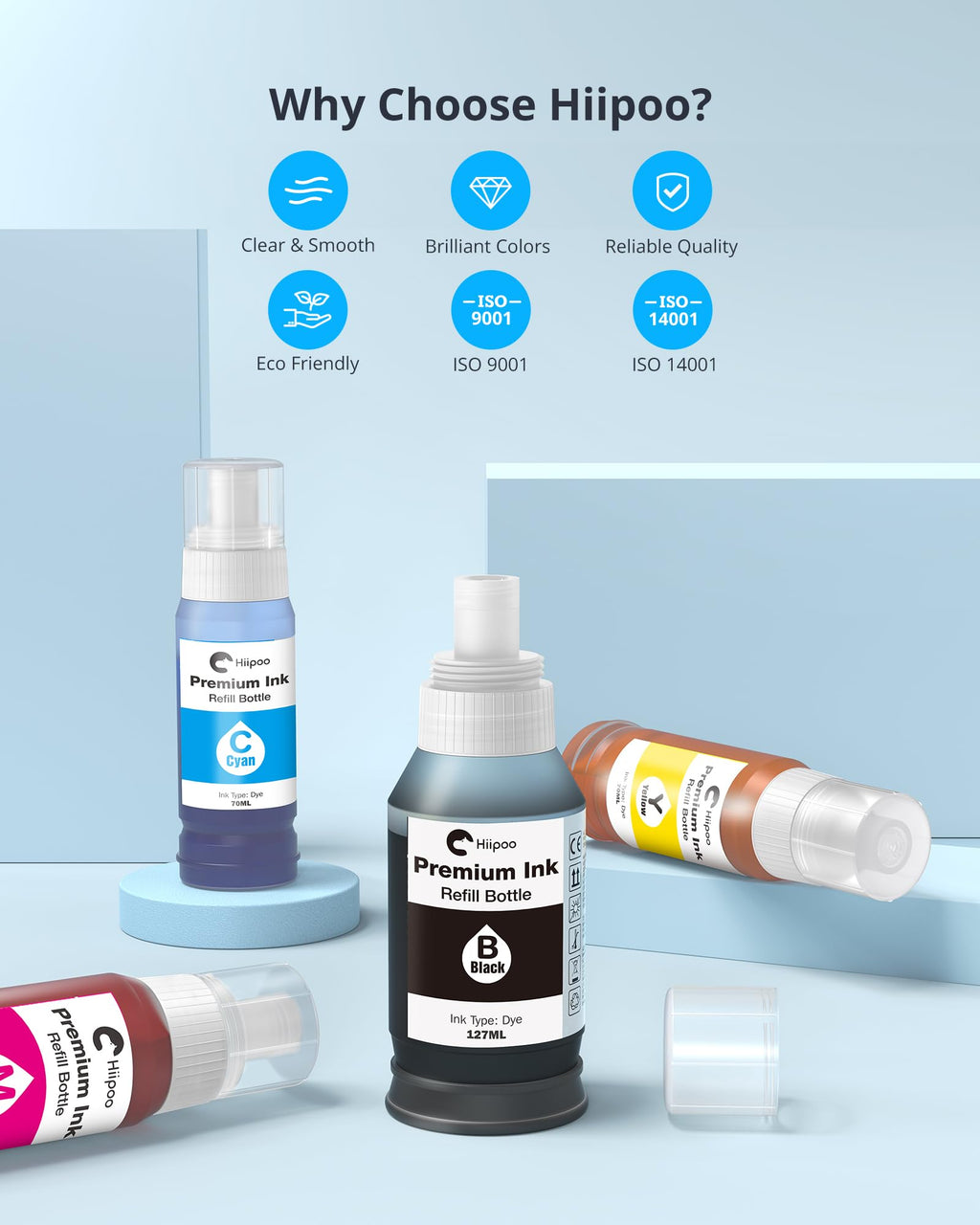 Hiipoo Refill Ink Bottle Replacement for T502 502 Ink for Epson ET-2750 ET2720 ET-2803 ET-2800 ET-2980 ET-3750 ET-4750 ET-3760 ET-4760 ET-2850 ET-4800 ET-3700 ET-15000 Printer