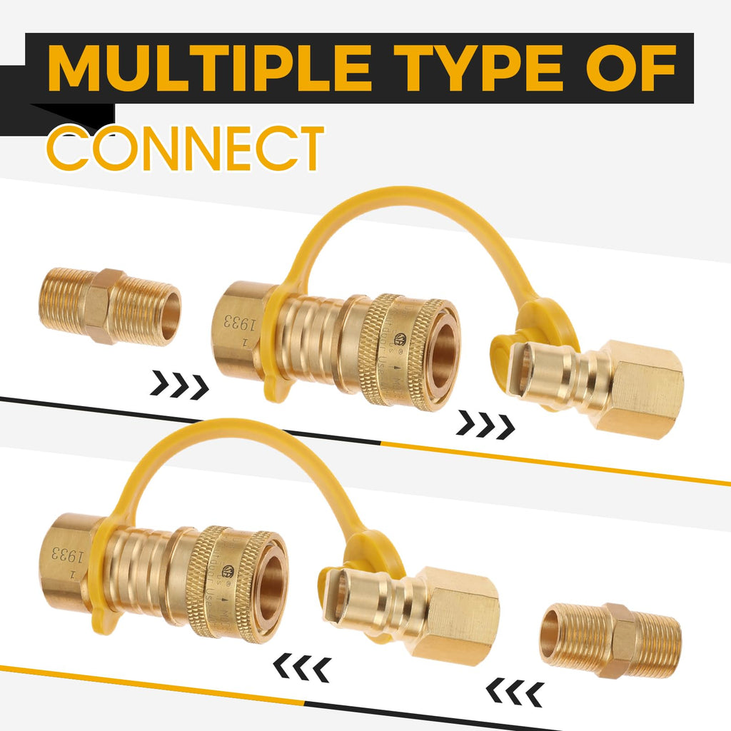 3/8 Inch Natural Gas Quick Connect Fittings, Natural and Propane Hose Quick Disconnect Kit 3/8” Male Pipe NPT Thread x 3/8” Female Pipe Thread for Low Pressure Propane Systems
