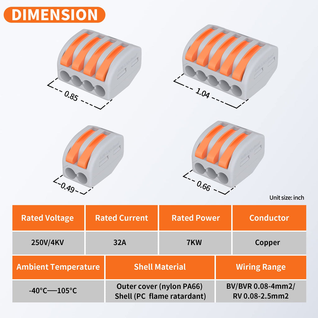 RVBOATPAT 59 PCS Wire Connectors Kit, Lever Wire Nuts Connectors Push-in Electrical Connectors Quick Connect Compact Splicing Connector 28-12 AWG