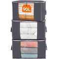Lifewit Large Capacity Clothes Storage Bag Organizer with Reinforced Handle Thick Fabric for Comforters, Blankets, Bedding, Foldable with Sturdy Zipper, Clear Window, 3 Pack, 90L, Grey