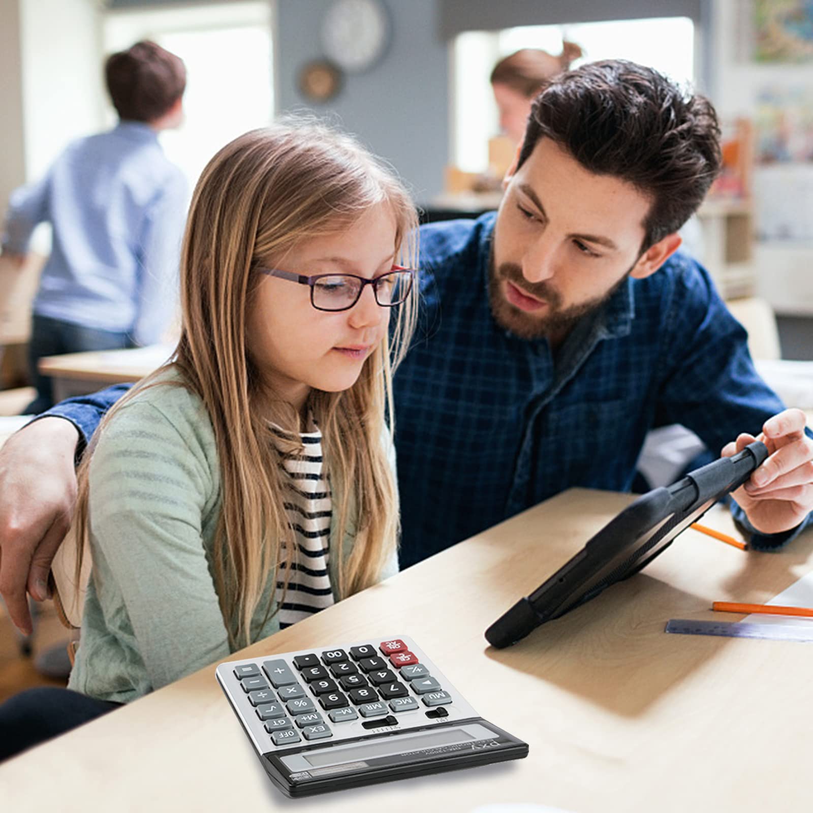 Large Desk Calculator Basic, Touch Comfortable with Large Buttons, PXY Two Way Power Battery and Solar Standard Function Office Calculators,12 Digit Calculatrice Large Display Clearly