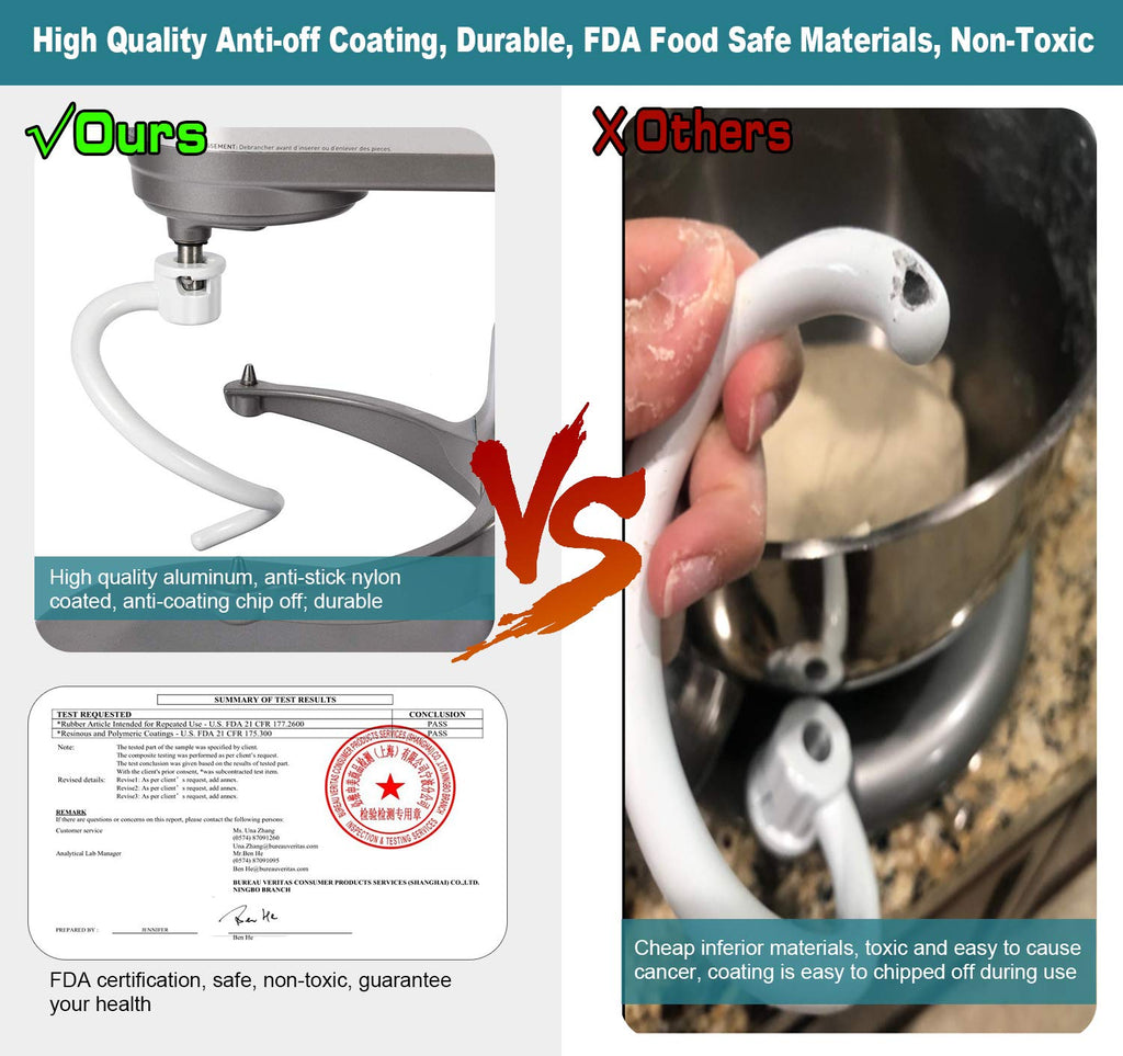 Coated Spiral Dough Hook for KitchenAid 6qt Pro 600 Series Bowl-Lift Stand Mixer - Metal 6 quart Dough Hook Attachment for KP26M1XLC KP26M1X KG25H3X0B KNS256CDH KG25H3XSL KV25G0X KV25G8X KV25H0X etc