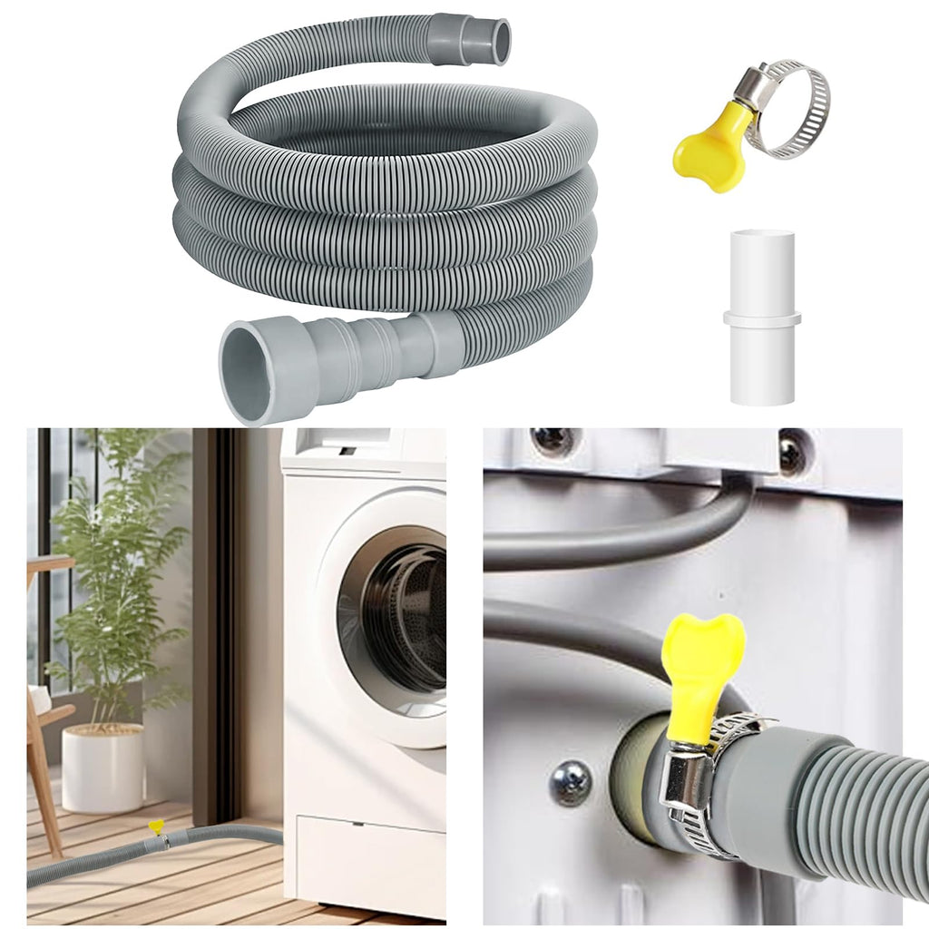 Universal Washing Machine Drain Hose, 10 Feet Flexible Washing Machine Drain Hose, Washer Drain Hose, Portable Discharge Washer Hoses with 1 Extension Adapter and 2 Hose Clamps, 1 U-Bend Hose Holder