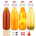 HWASHIN 1 Liter Swing Top Glass Bottles, 4 Pack 33 oz Flip Top Bottles with Airtight Stopper for Home Brewing, Kombucha, Beer, Kefir, Beverages