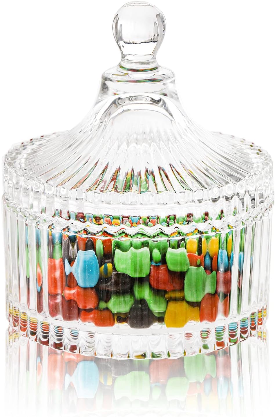 YOUEON Set of 4 Glass Covered Candy Dish with Lid, Crystal Candy Jar Clear Decorative Glass Jars Sugar Dish for Candy Buffet, Party, Wedding, Countertop, 4 Styles