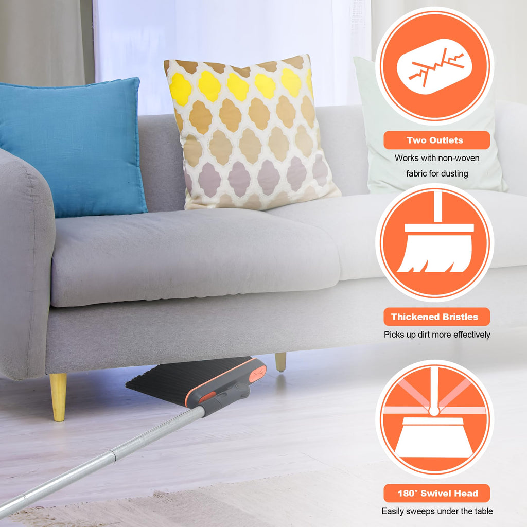 TRENNCHI Broom and Dustpan Set with 54" Long Handle, 180 Degree Rotating Broom and Dust pan with Comb Teeth, Indoor Broom for Home, Kitchen, Lobby, Office Kehrset