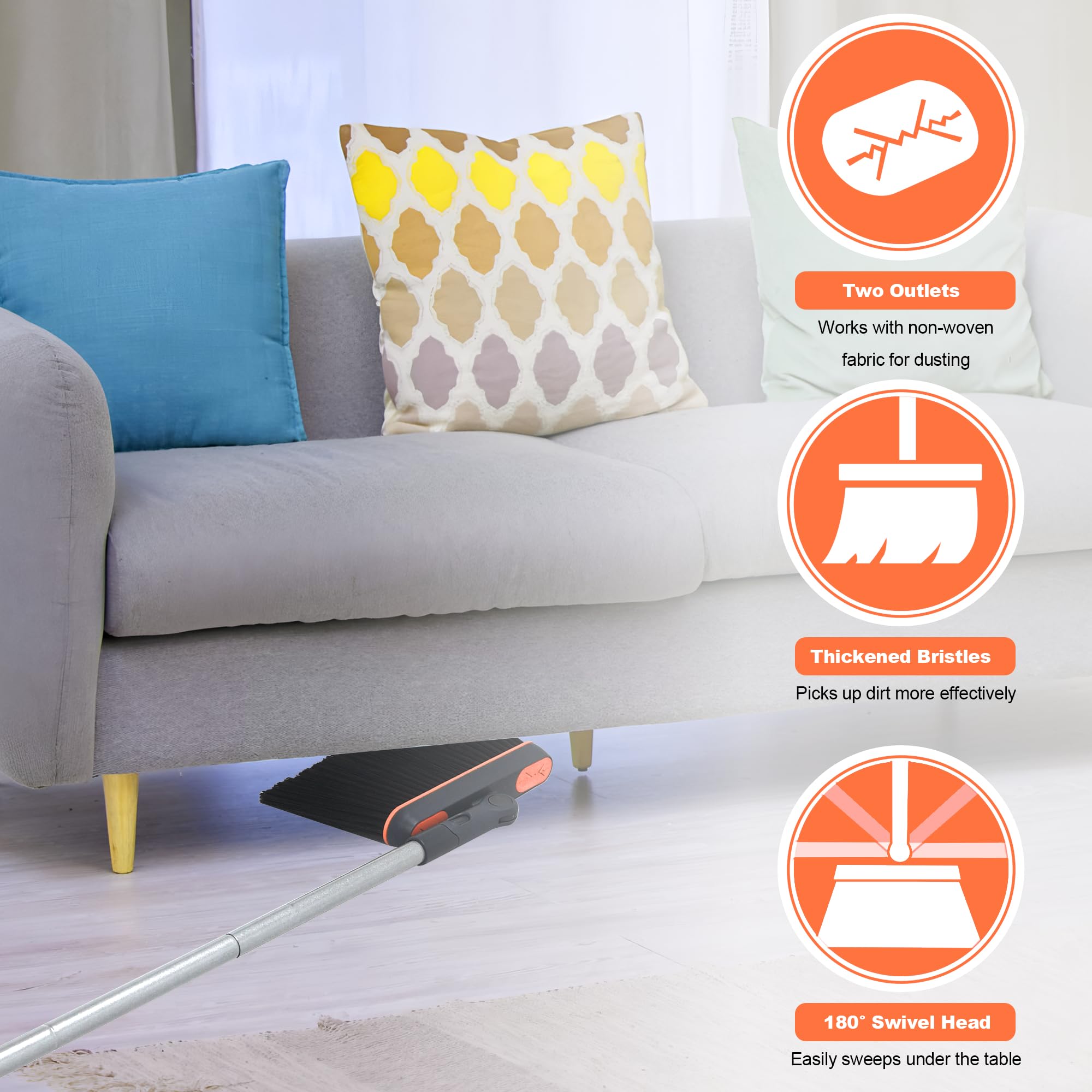 TRENNCHI Broom and Dustpan Set with 54" Long Handle, 180 Degree Rotating Broom and Dust pan with Comb Teeth, Indoor Broom for Home, Kitchen, Lobby, Office Kehrset