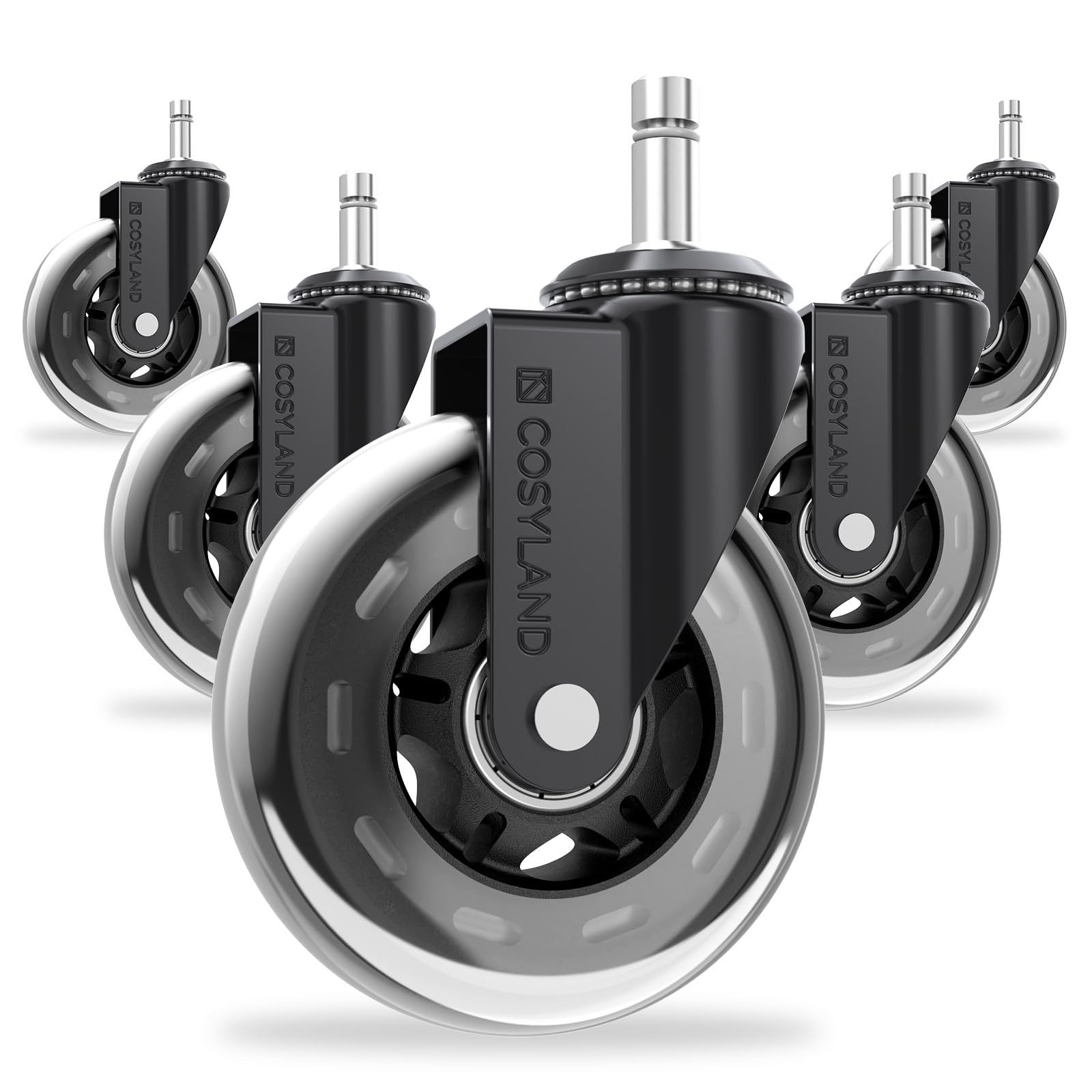 COSYLAND Office Chair Wheels Replacement - Rubber Chair casters for Hardwood Floors and Carpet, Set of 5, Heavy Duty Office Chair casters for Chairs to Replace 11mm