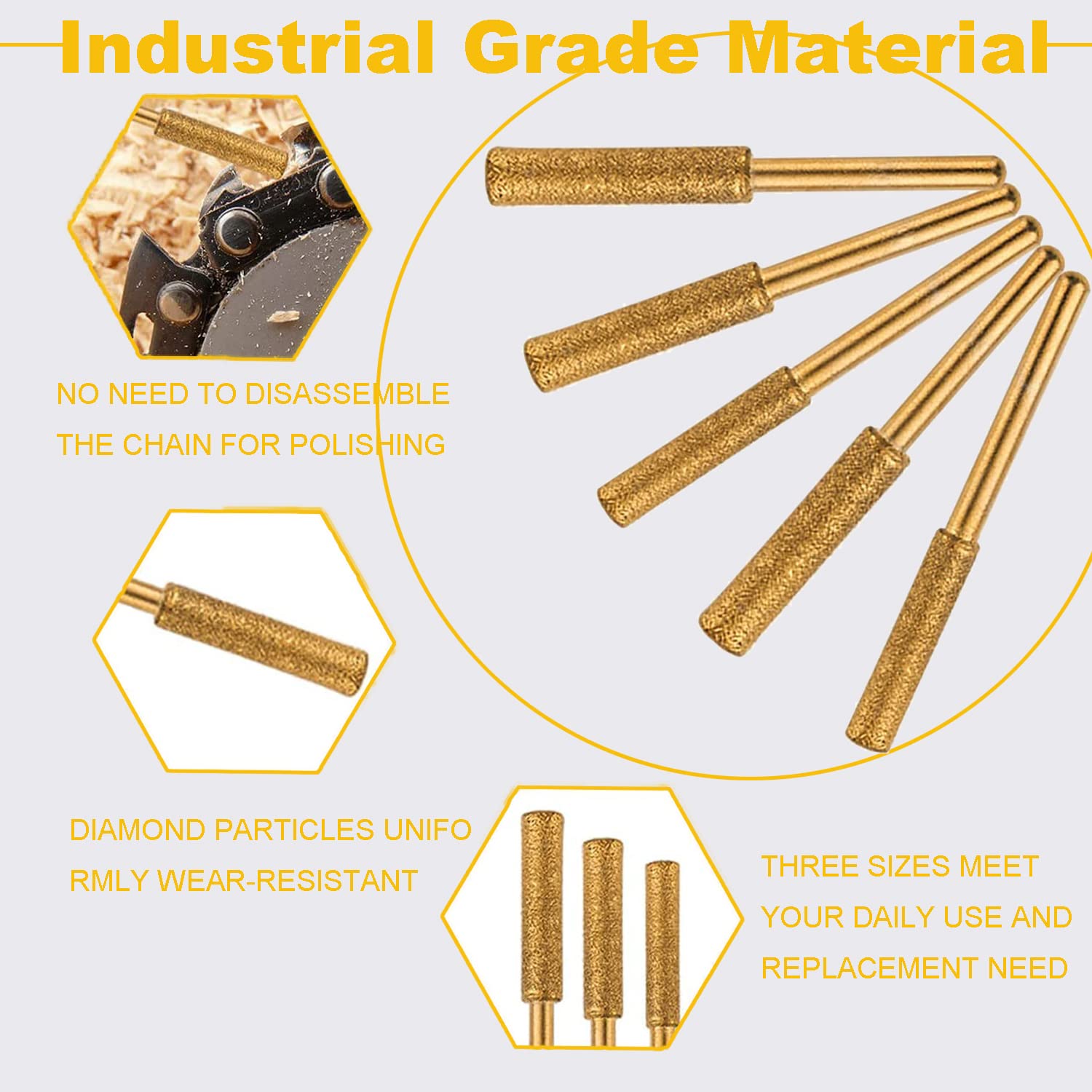 AOKLIT 30 pcs Diamond Chainsaw Sharpener 1/8" Shank,Titanium Plated Burr Stone File in 3 Size Diamond Sharpening Wheels Chainsaw File for Electric Chain Saw. (5/32 inch, 3/16 inch, 7/32 inch)