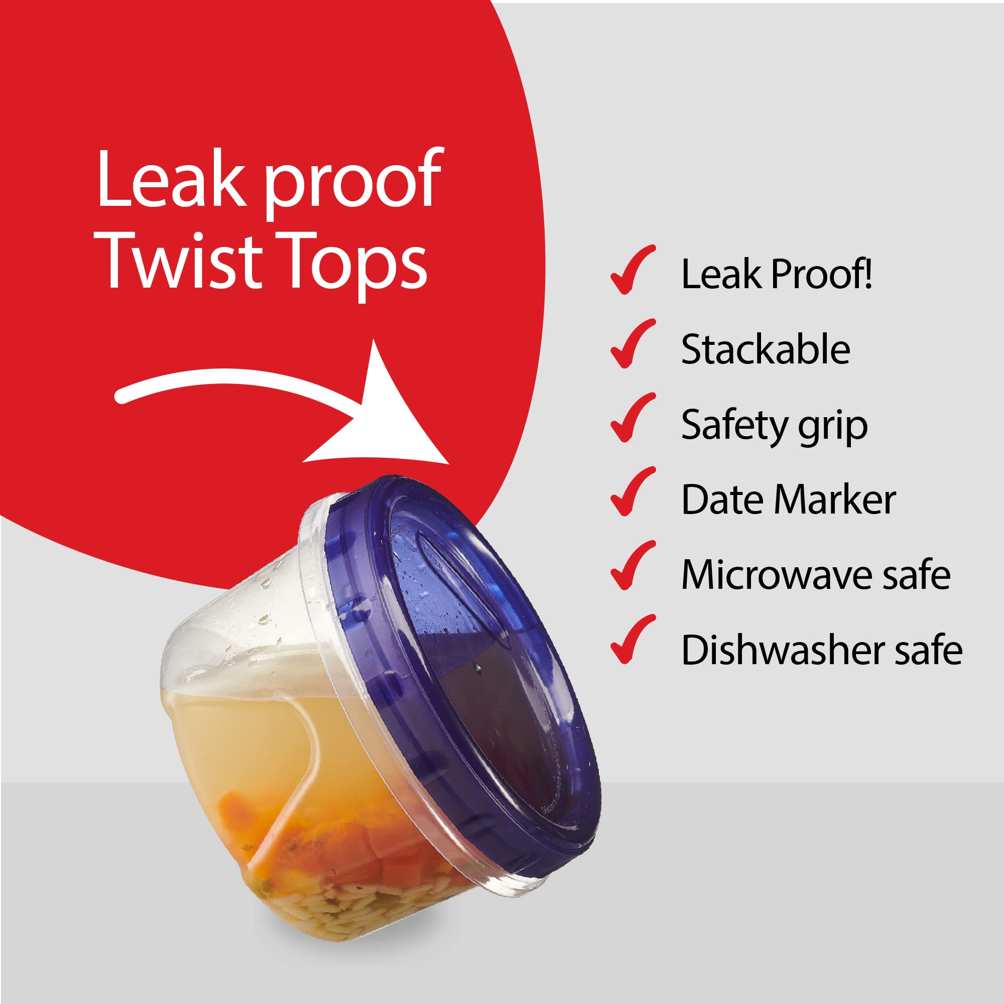PLASTICPRO 6 Pack Twist Cap Food Storage Containers with Blue Screw on Lid- 16 oz Reusable Meal Prep Containers - Freezer and Microwave Safe Blue Plastic Food Storage