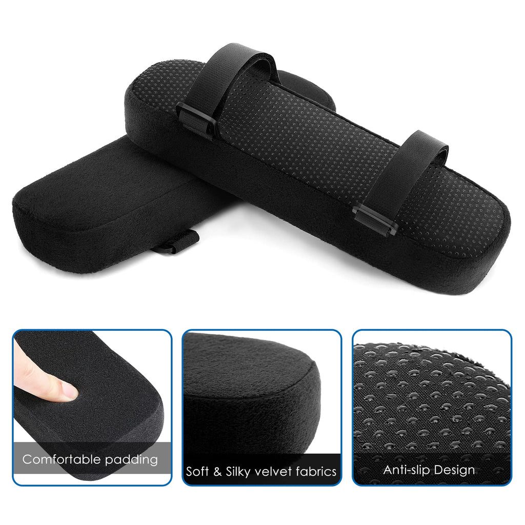 MoKo Chair Armrest Pads, Set of 2 Office Ergonomic High Density Foam Soft Elbow Pillow Cushion for Forearm Pressure Relief Adjustable Universal Padded Chair Armrest Cover - Black