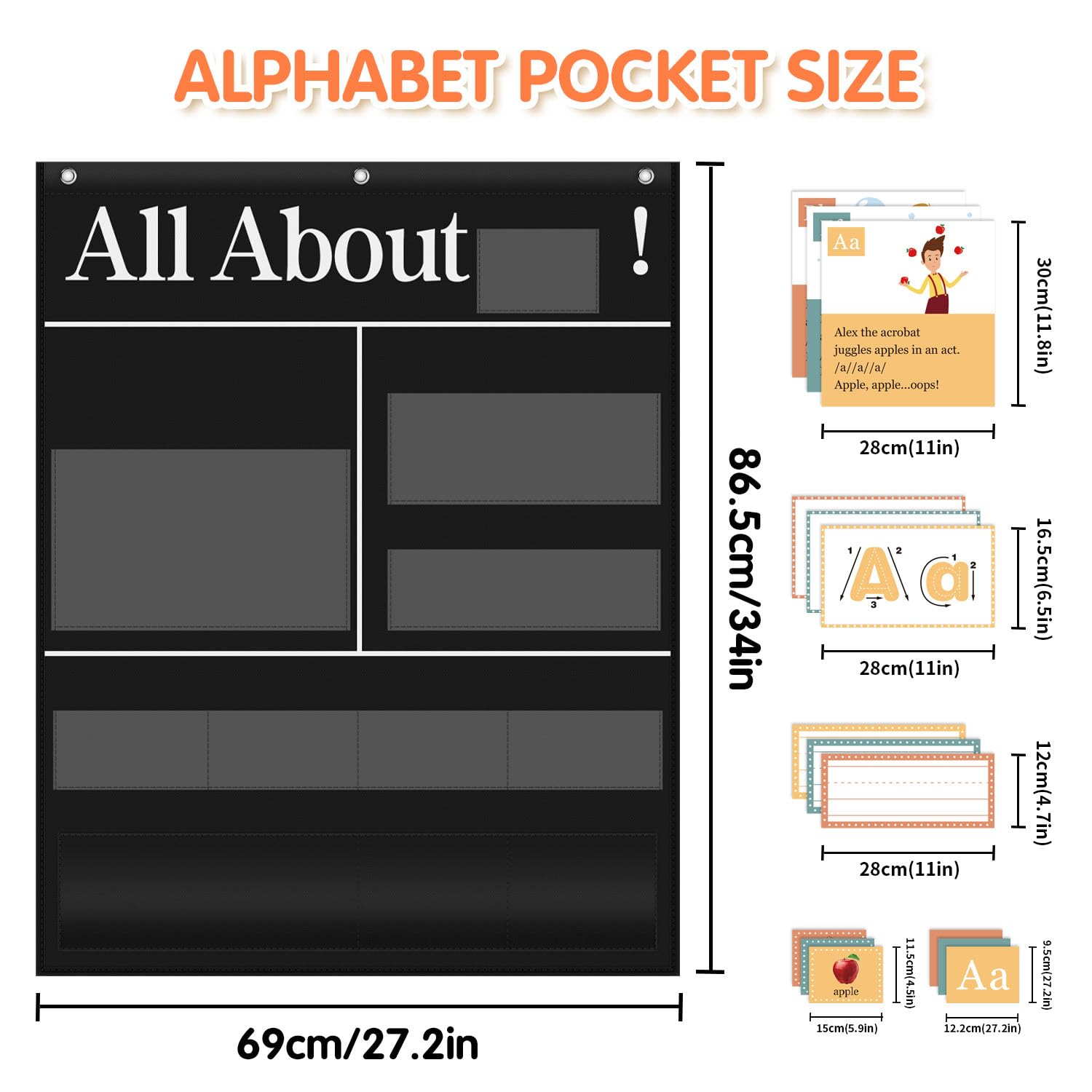 Boczif All About Alphabet Pocket Chart with ABC Flash Cards, Letter of The Day/Week Activity Wall-Provides Student Daily Practice in Learning The Alphabet, Chants, Word for Classroom Preschool