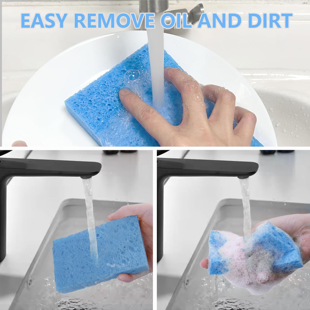 Cellulose Sponges, Large Size 4" x 6" x 1" - Heavy Duty Scrub Kitchen Sponge, Clean Tough Messes Without Scratching Kitchen Cleaning Pads, Pop Up Eco DIY (6 Pack), Blue