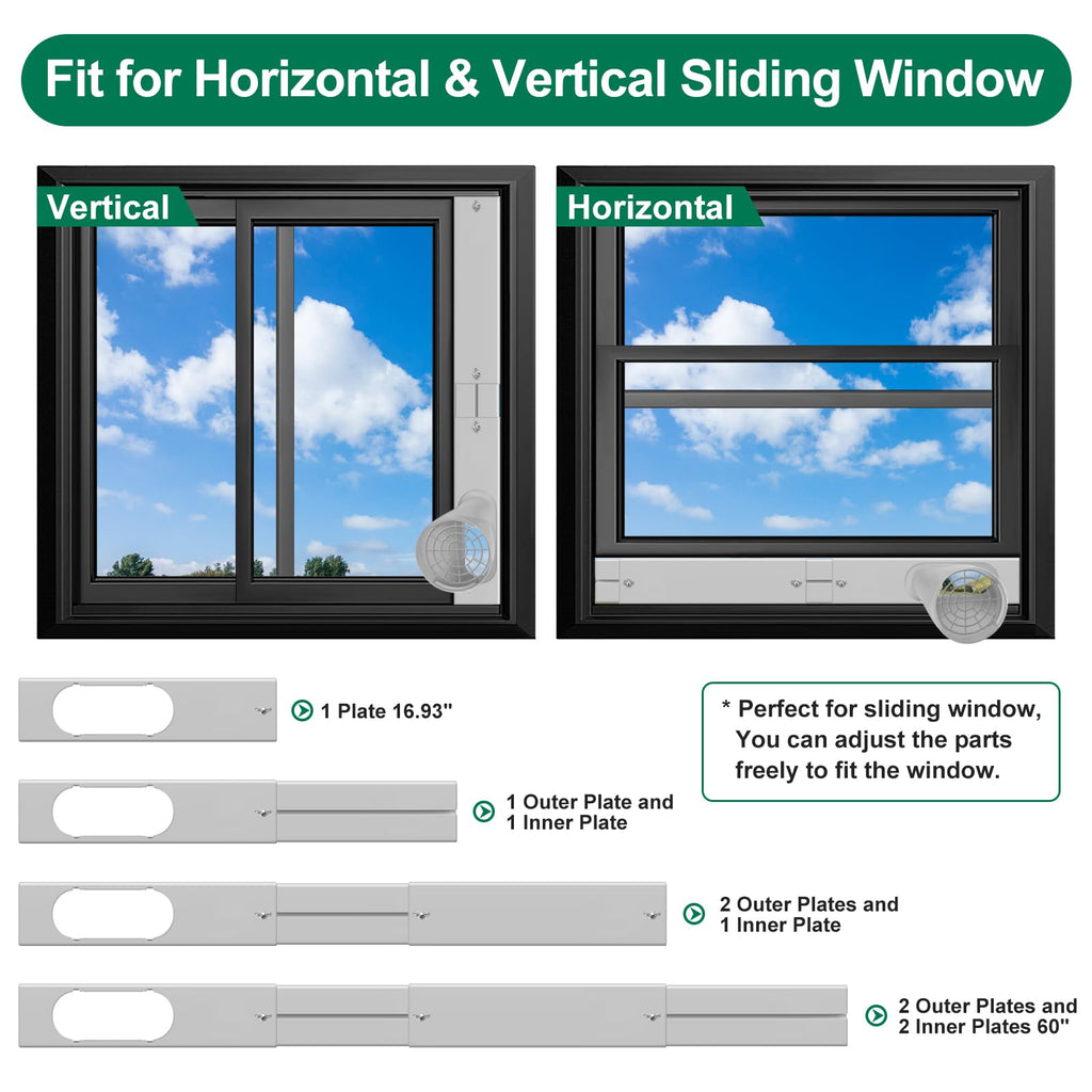 Upgrade Portable Air Conditioner Window Kit with 5.9Inch Exhaust Hose,Portable Air Conditioner Window Vent kit, portable AC Exhaust Hose Kit, Portable AC Window Vent Kit