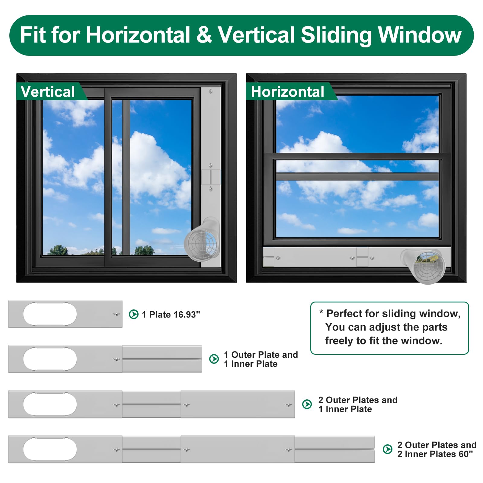 Upgrade Portable Air Conditioner Window Kit with 5.9Inch Exhaust Hose,Portable Air Conditioner Window Vent kit, portable AC Exhaust Hose Kit, Portable AC Window Vent Kit