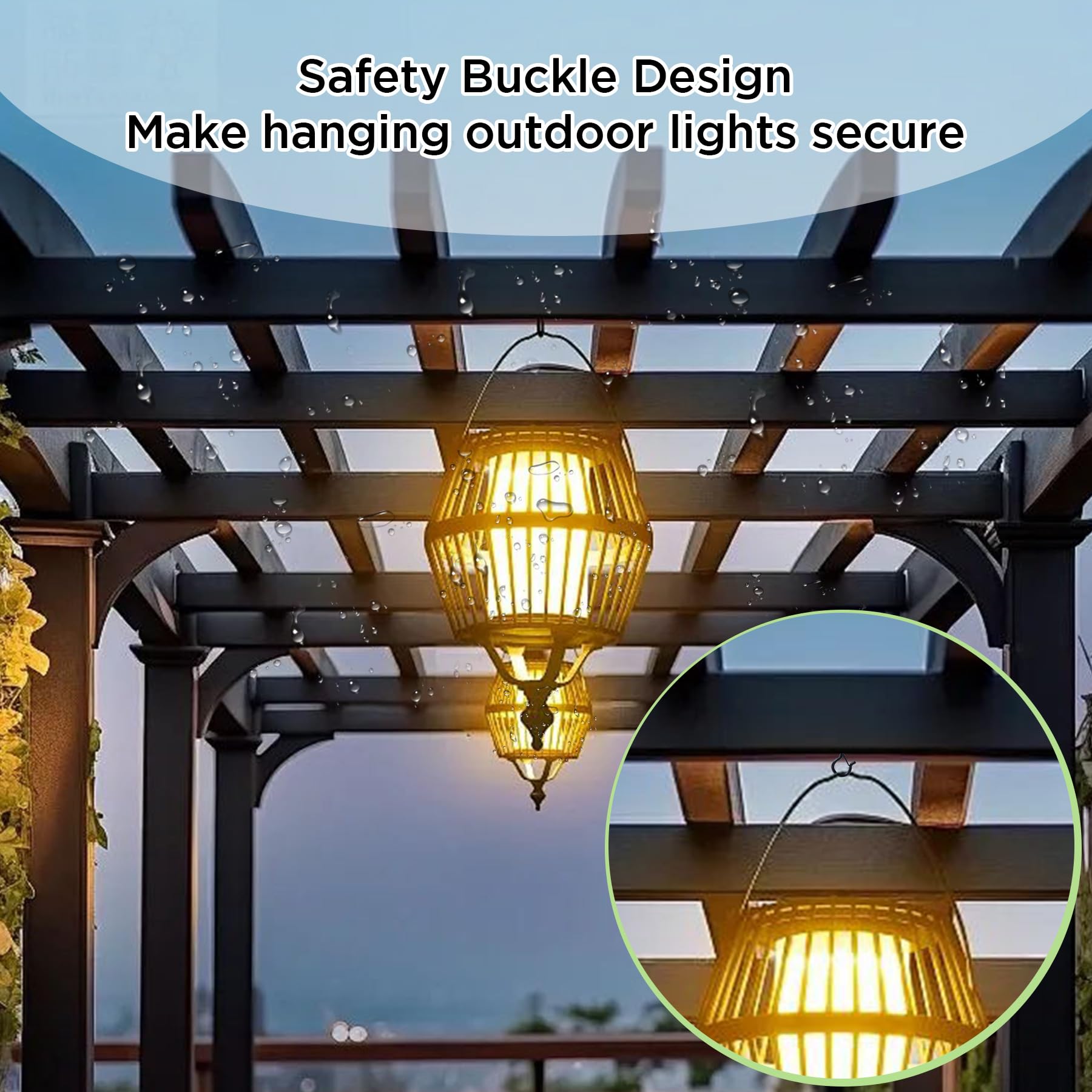 50 Pack Screw Hooks for Outdoor String Lights, Q Hangers String Light Hooks, Ceiling Hooks with Safety Buckles, Swivel Hanging Basket Patio Light Hooks for Plants Christmas Light