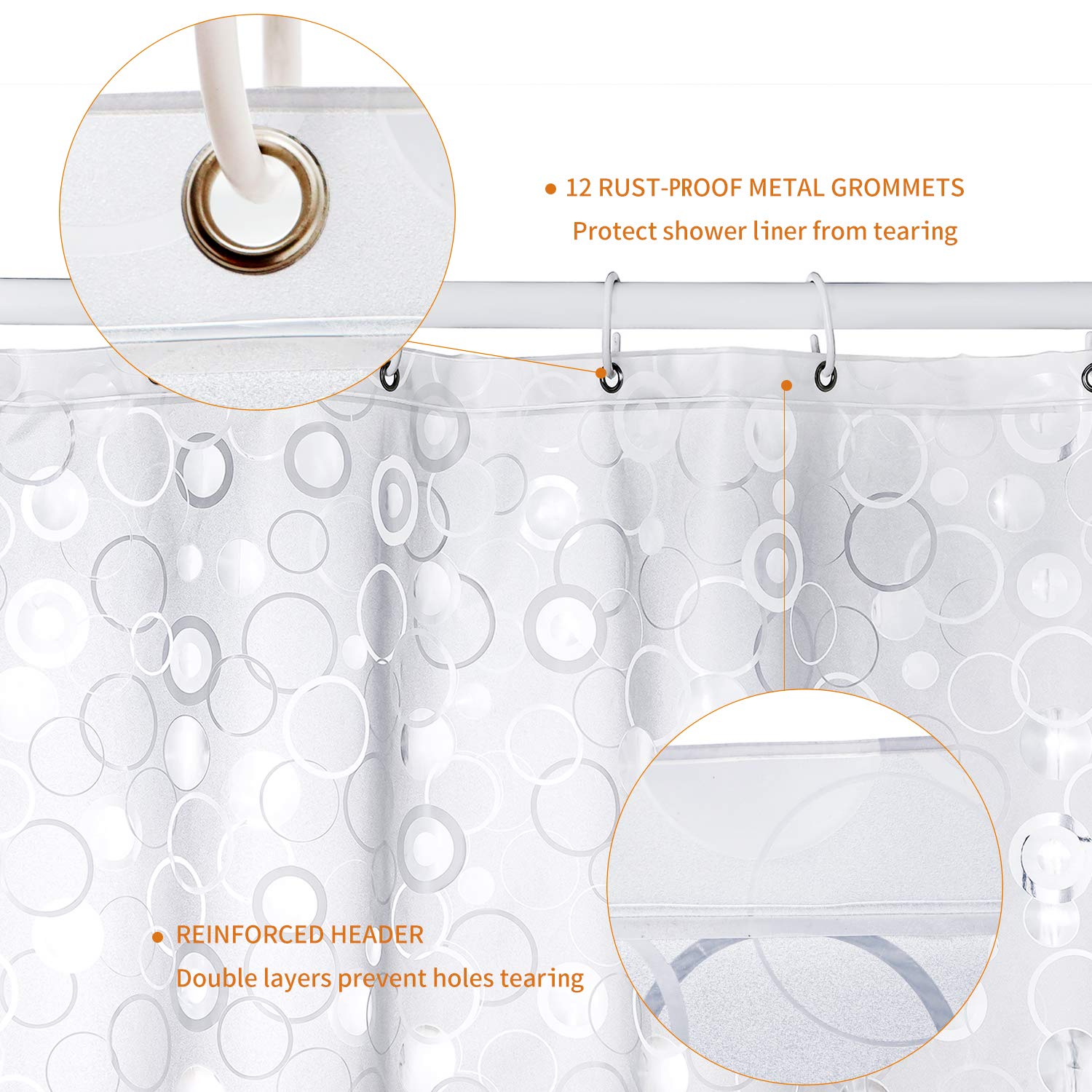 WELTRXE Shower Curtain Liner with Magnets, Shower Curtains Waterproof for Bathroom, Heavy Duty Shower Liner, Bathroom Curtains 72x72 Inch