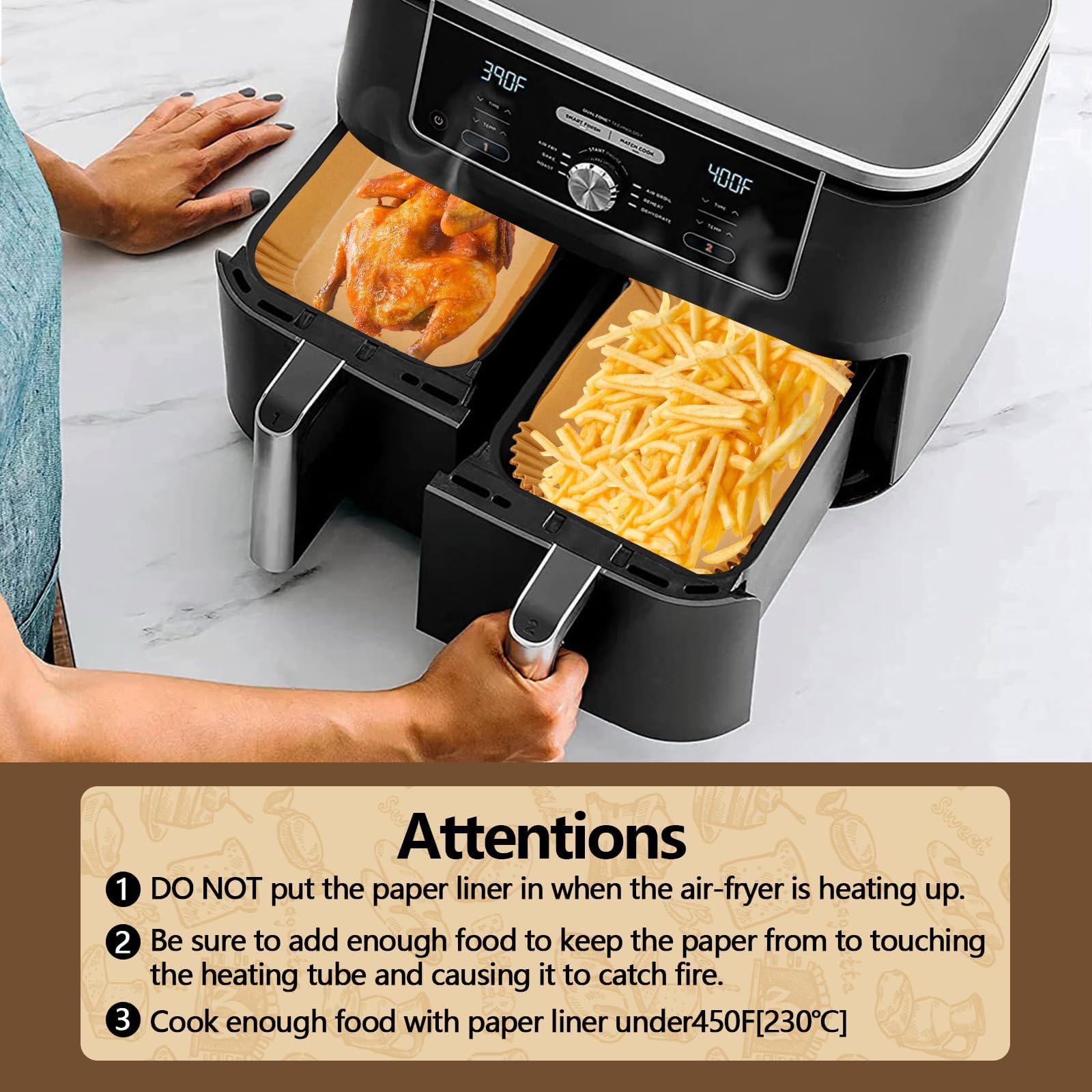 UBeesize Air Fryer Paper Liners Disposable for Ninja, 250 PCS Non Stick Parchment Paper for Ninja DZ201/DZ401 Dual, Oil Proof, Water Proof Food Grade Air Fryer Accessoriess(Rectangle - 8.5"X5.5")