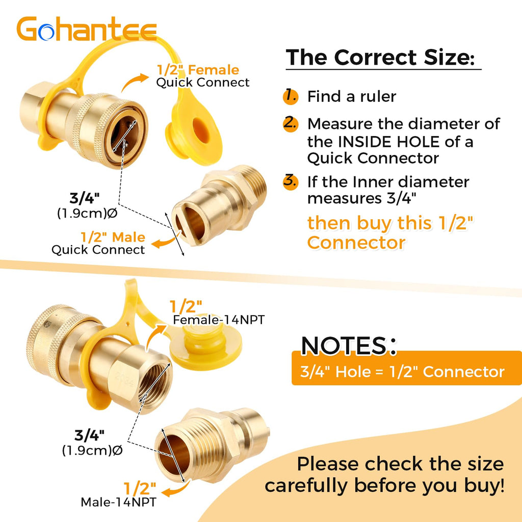 1/2" Gas Quick Connect Kit, Disconnect Connector with Male Insert Plug, Solid Brass 1/2 inch Natural Gas Propane Quick Connect Adapter