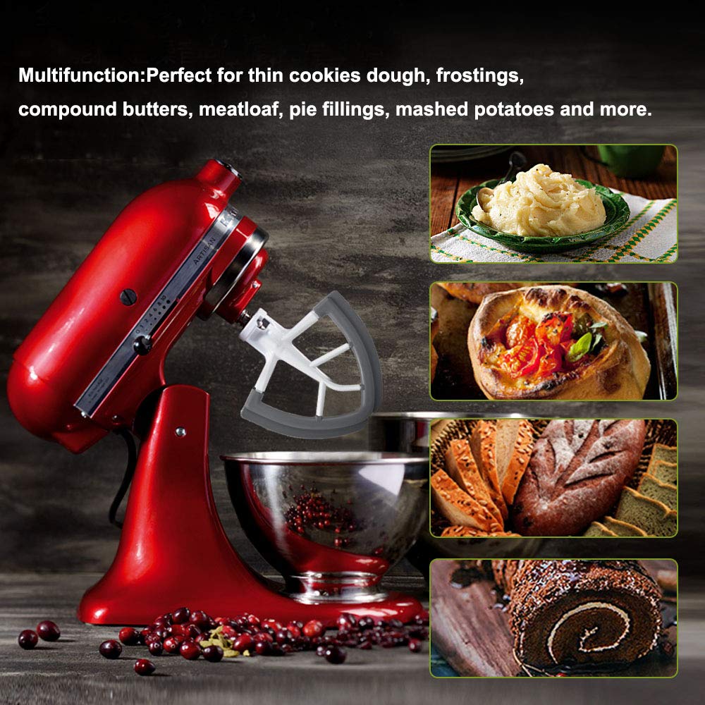 Prokitchen Flex Edge Beater Fit for Kitchenaid Mixer, 4.5-5 Quart Tilt-Head Flat Beater Fit for Kitchen Aid Accessories and Attachments with Silicone Edges Flex 4 Soft Plastic Scraper