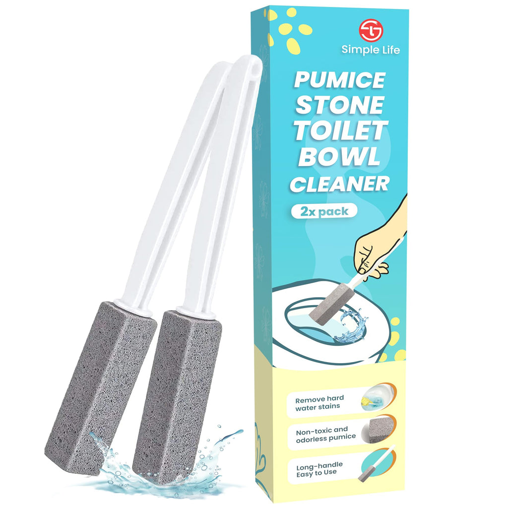 Simple Life Pumice Stone Toilet Bowl Cleaner with Extra Long Handle - Scouring Stick for Limescale, Mildew, and Hard Water Stains on Toilets, Grills, Tiles, Grout, and Pools (2 Count)