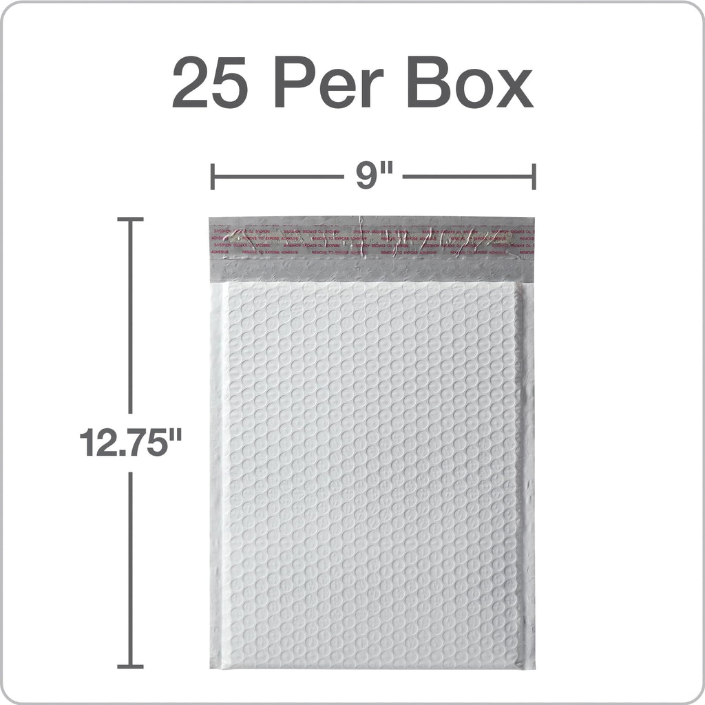 Quality Park Bubble Mailers, 8.25 x 11 Shipping Envelopes, Water Resistant White Poly Padded Envelopes, Redi-Strip Peel Off Closure, 25/Box (QUA85859)
