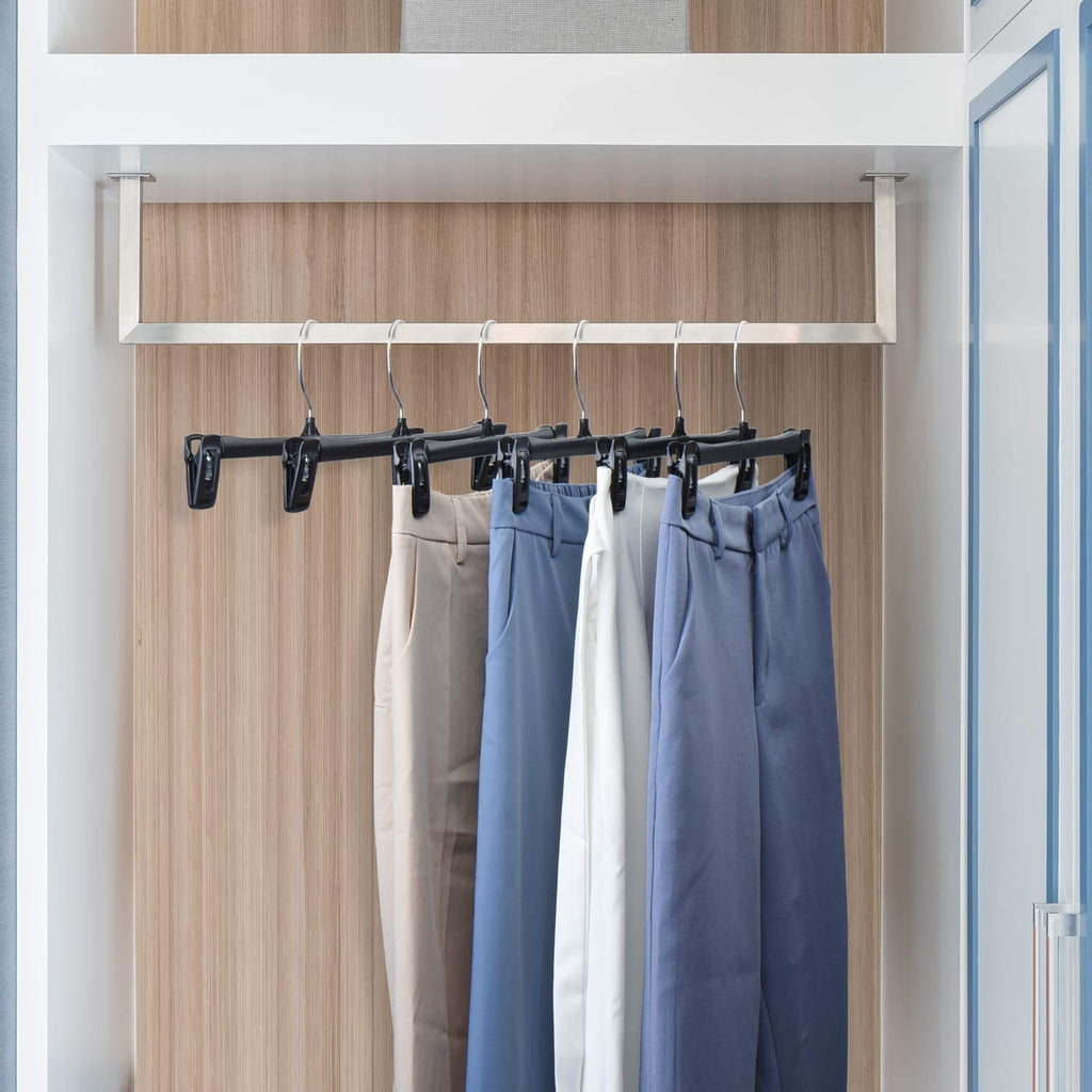 Pants Hangers, Durable and Sturdy Plastic Hanger,30 Pack 12inch Black Plastic Skirt Hanger with Non-Slip Big Clips and 360 Rotatable Hook