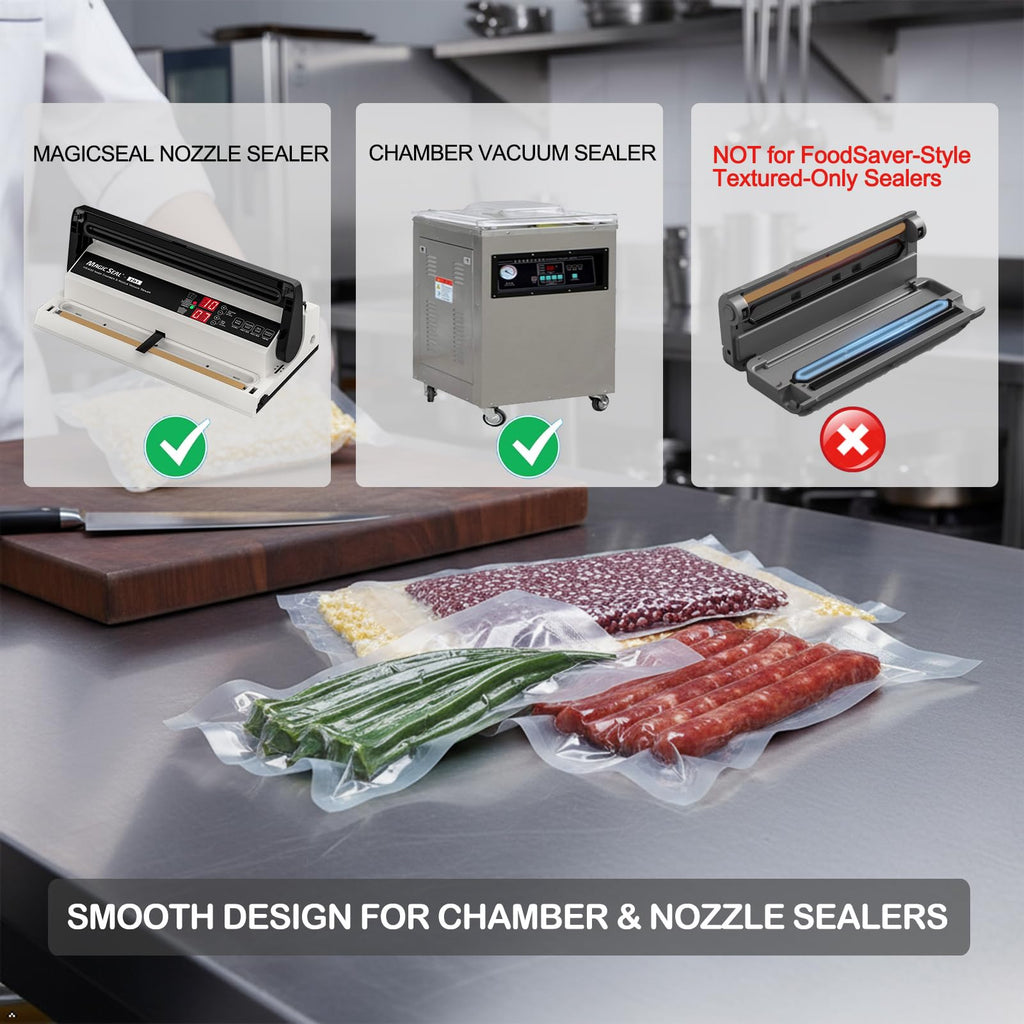 MAGIC SEAL Chamber Vacuum Sealer bags, 100 Quart 8" x 12" Vacuum Chamber Pouches for Food Storage & Sous Vide, BPA Free, Smooth/Non-Textured Bags, Not Compatible with FoodSaver-Type Sealers