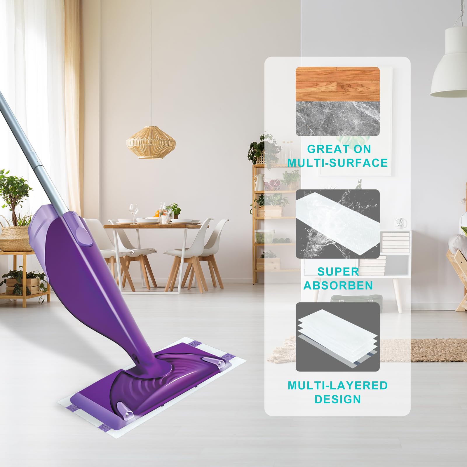 30 Count Disposable Wetjet Pads Refills for Swiffer Wet Jet,Spray Wet Pads Refill, Heavy Duty Mop Pad Refills,All Purpose Multi Surface Floor Cleaning, Thickness&Absorbent