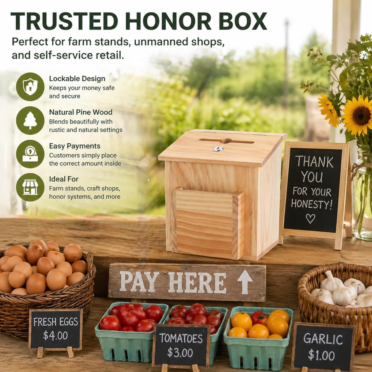 ZENFUN Wooden Suggestion Box with 50 Free Suggestion Cards, Natural Pinewood Ballot Comment Container Donation Box with Locking Hinged Lid for Countertop or Wall Mounted, 8.6" x 6.8" x 10"