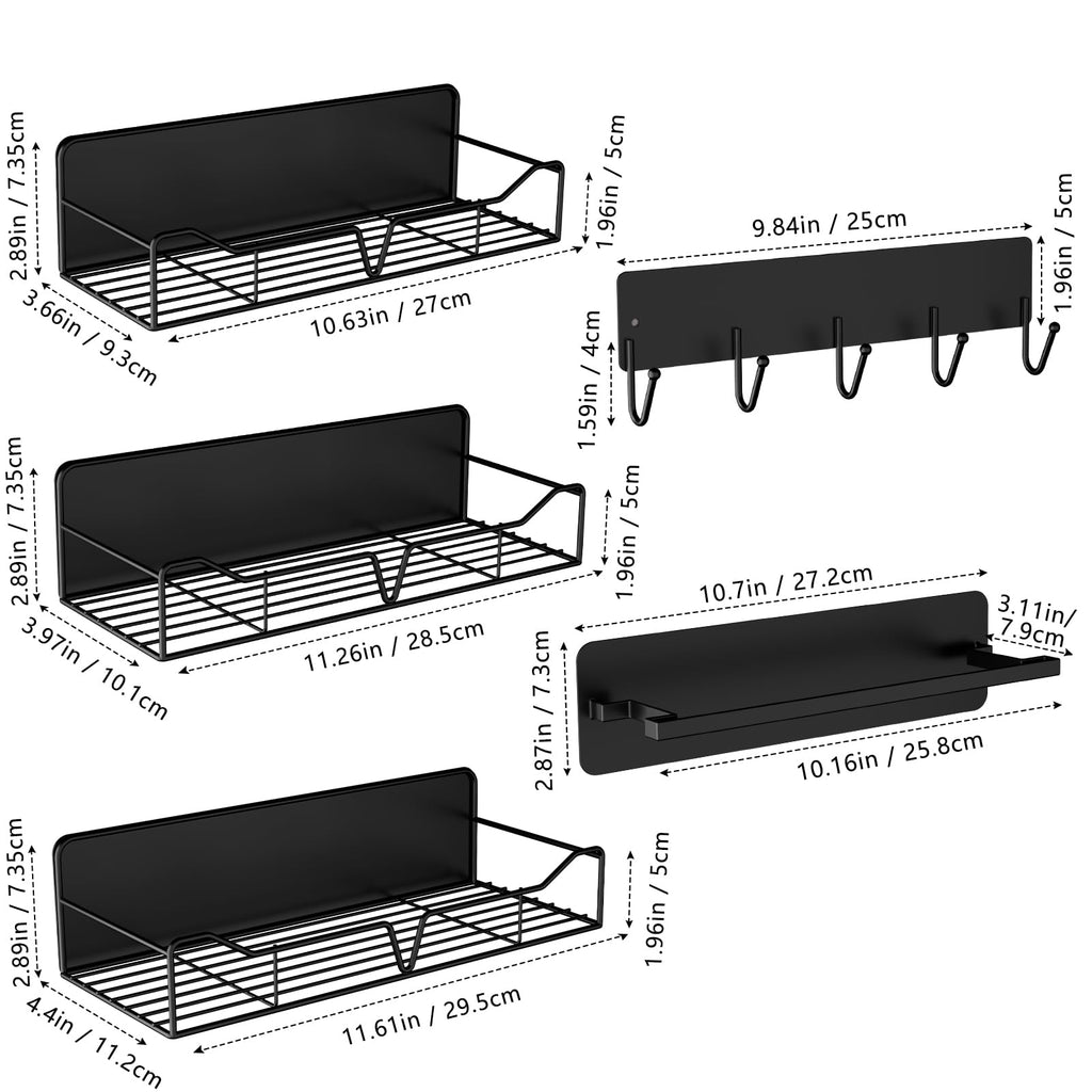 5 Pack Magnetic Spice Rack for Fridge, Magnetic Shelf for Kitchen Organizer No Drilling, Magnetic Shelves for Refrigerator Kitchen Storage and Organization (Black)