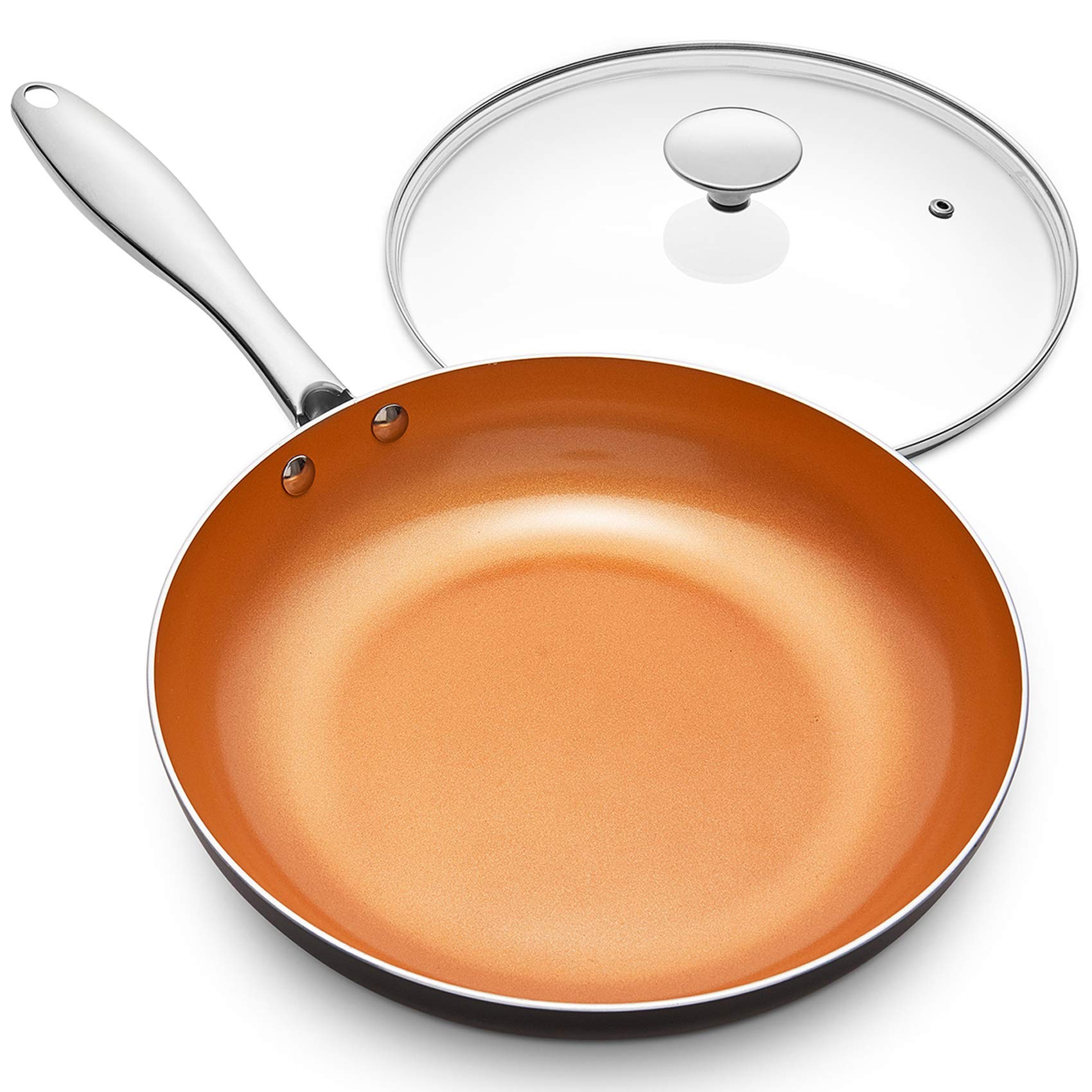 MICHELANGELO 10 Inch Non Stick Frying Pan with Lid, Ceramic Copper Frying Pan, Non-Toxic Skillet with Lid, Induction Compatible, Oven and Dishwasher Safe