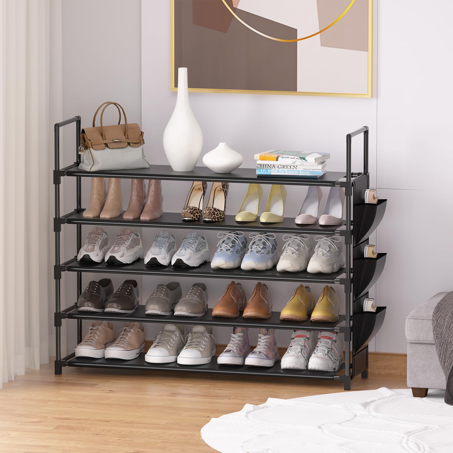 Shoe Rack 5 Tier Shoe Organizer Shoe Storage 20-25 Pairs for Closet Entryway Shoes Holder Space Saving Tall Shoes Shelf for Bedroom Garage Door