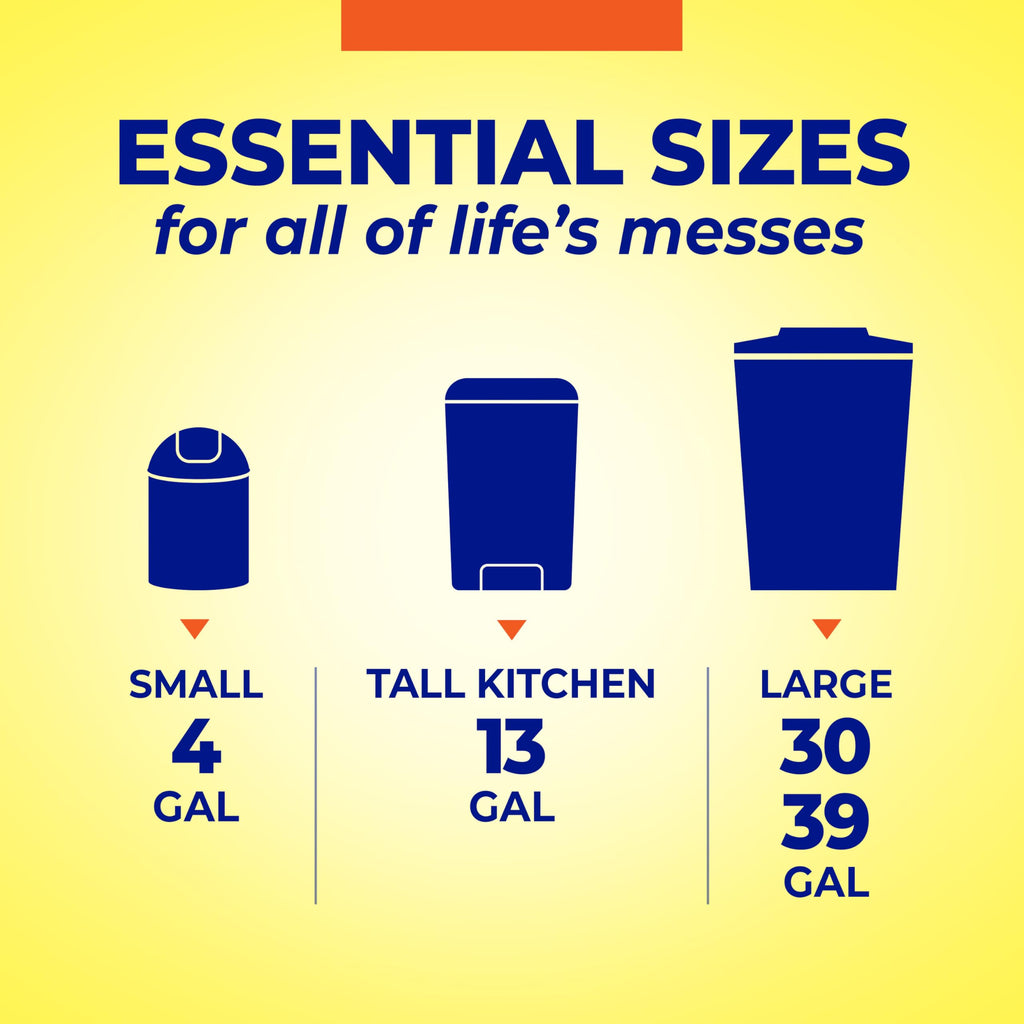 Hefty Essentials Drawstring 13 Gallon Kitchen Trash Bags, 45 Count, Tall Unscented Trash Bags for Kitchens, Home Offices, or Laundry Rooms, Easy to Tie, Lift, and Carry, White
