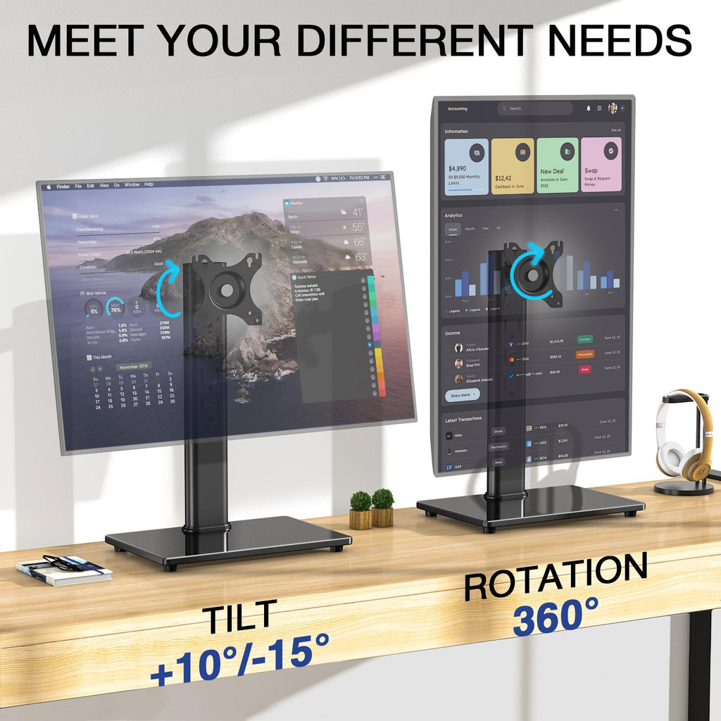 Rfiver Single Monitor Stand for Desk with Swivel/ 5 Height Adjustable, Computer Monitor Riser for 13-32 inch Screens, Hold up to 22 lbs, Max VESA 100 x 100mm for Home Office & Gaming Setup