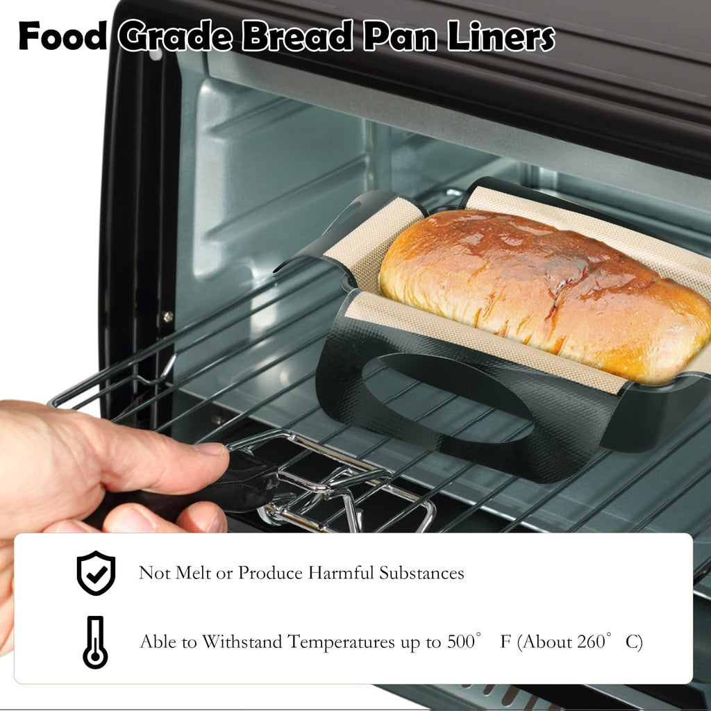 2Pcs Reusable Silicone Bread Loaf Pan Liner Food-Grade Bread Sling Lifters, Non-Stick Mat Easy Clean Sourdough Transfer Tool with 4 Handles Fits 9x5 Or 1.5lb Loaf Pans