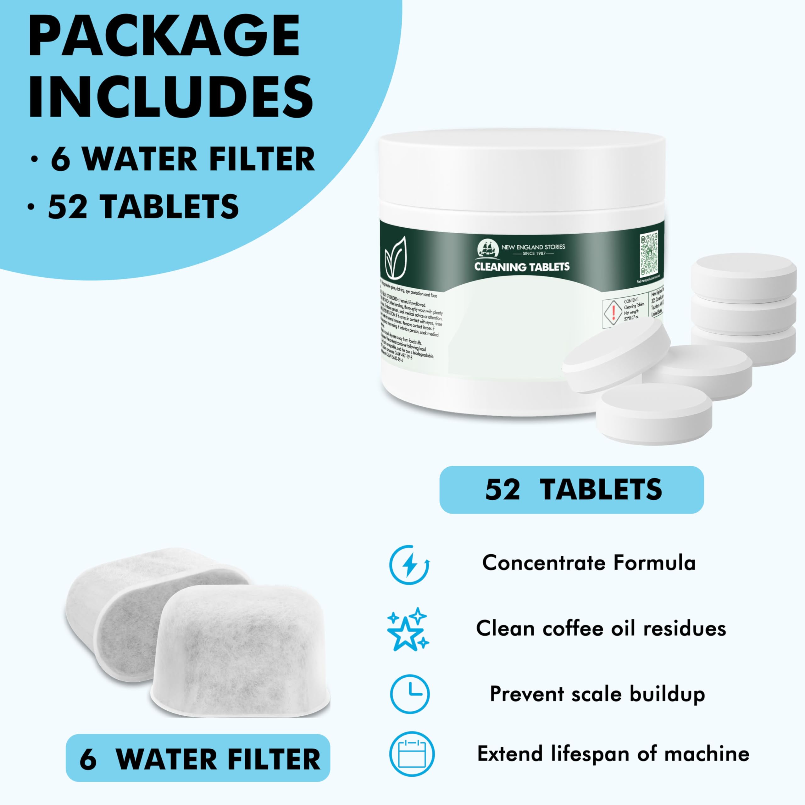 6 Pack Breville Compatible Charcoal Filters with 52 Cleaning Tablets, 1 Year Breville Compatible Maintenance Kit, Espresso Machine Clean Kit for Breville Barista Pro, Breville Infuser and more
